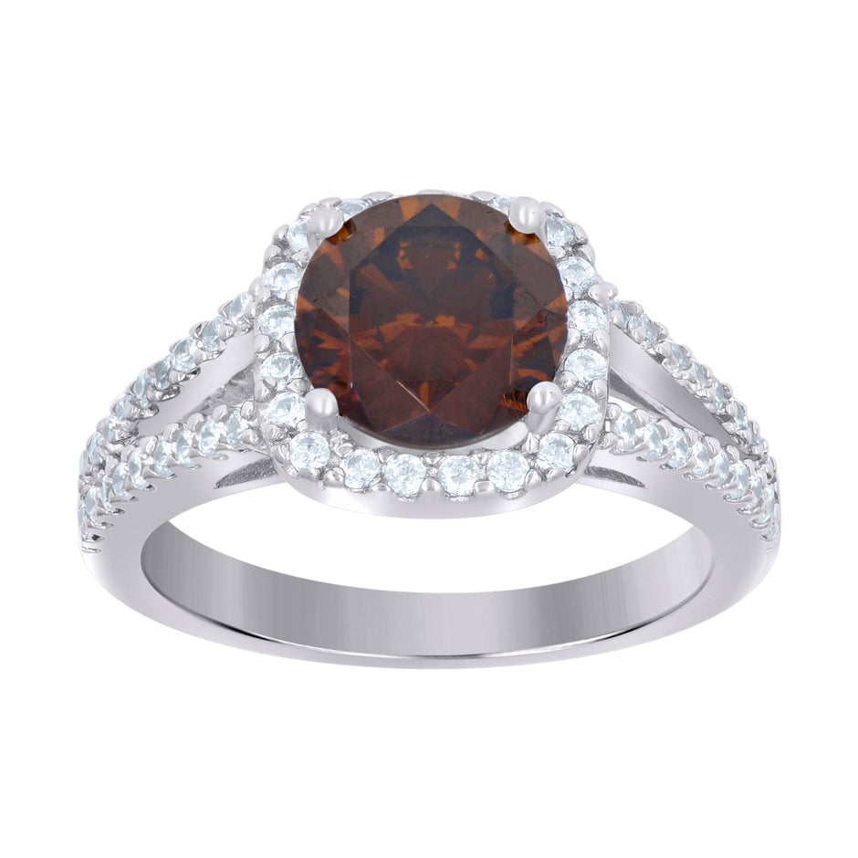 925 Sterling Silver Womens Cubic Zirconia Size-9 Brown Color Center Stone Wedding Engagement Anniversary Band Ring - SLV-46770