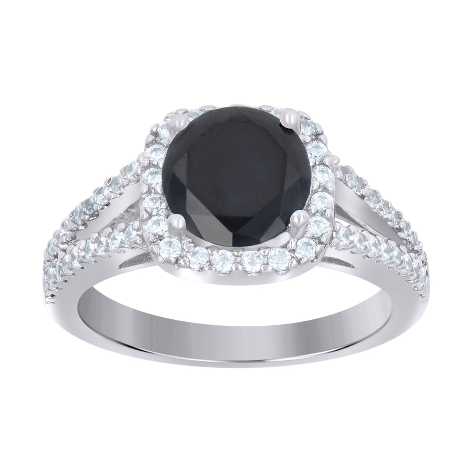 925 Sterling Silver Womens Cubic Zirconia Size-9 Black Color Center Stone Wedding Engagement Anniversary Band Ring - SLV-46775