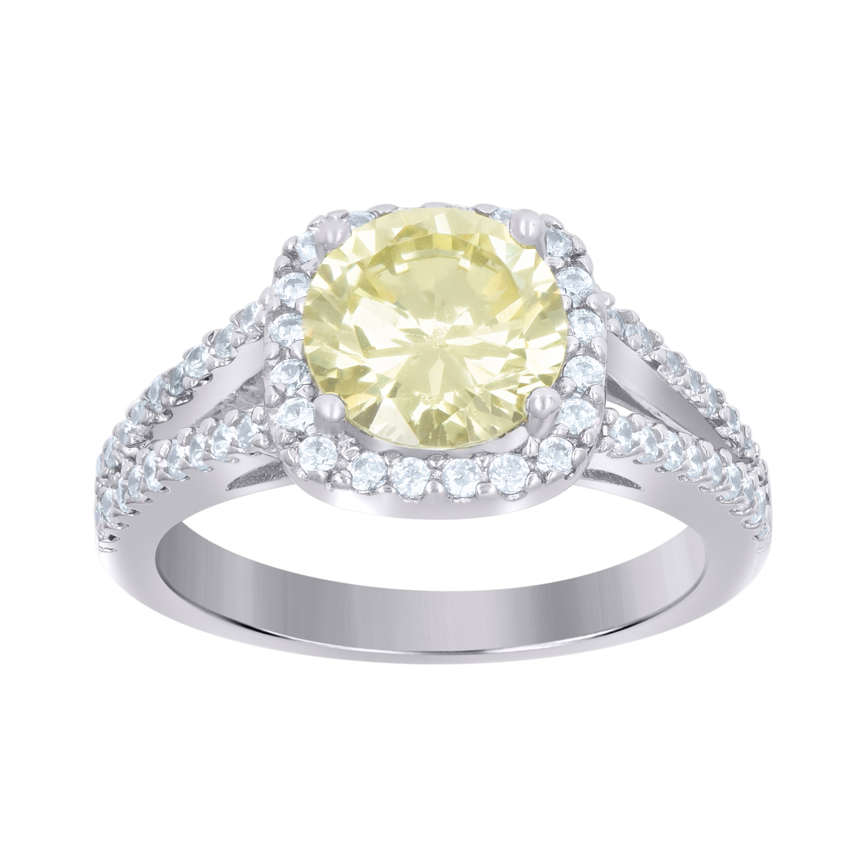 925 Sterling Silver Womens Cubic Zirconia Size-8 Yellow Color Center Stone Wedding Engagement Anniversary Band Ring - SLV-46779