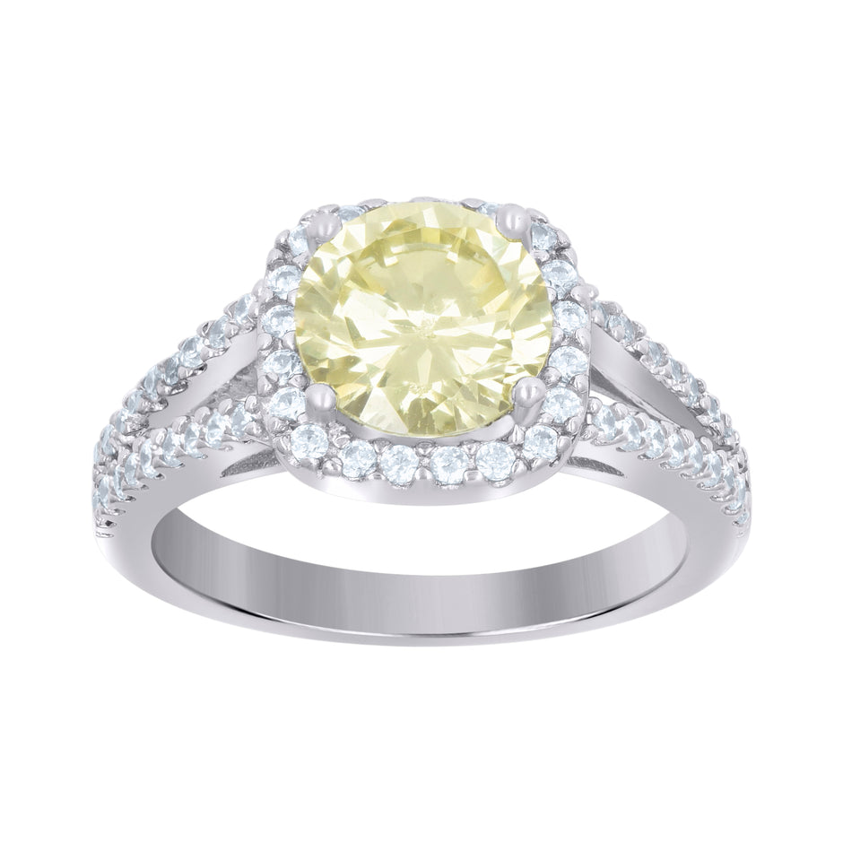 925 Sterling Silver Womens Cubic Zirconia Size-8 Yellow Color Center Stone Wedding Engagement Anniversary Band Ring - SLV-46779