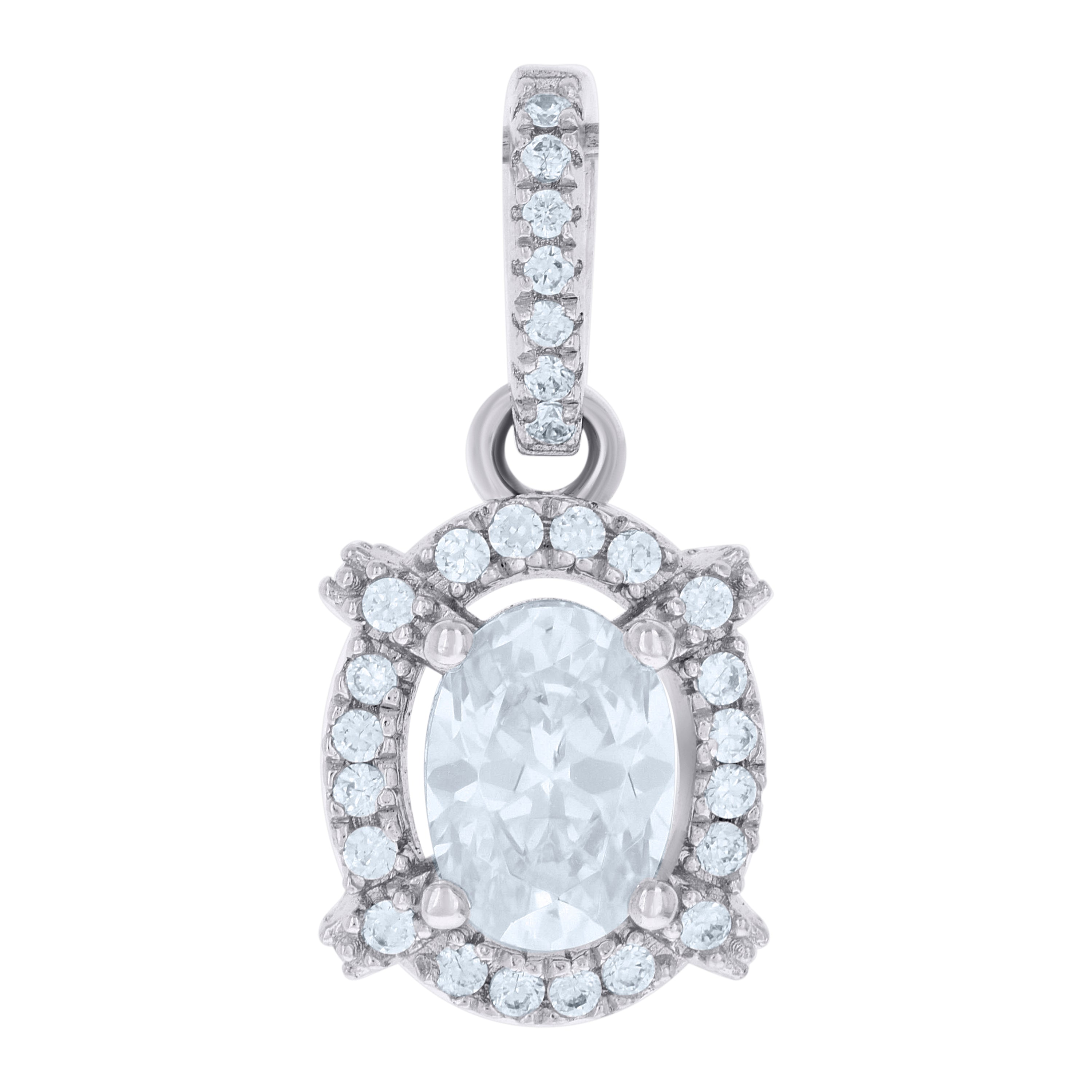925 Sterling Silver Women Oval Round Cubic-Zirconia Fashion Charm Pendant 