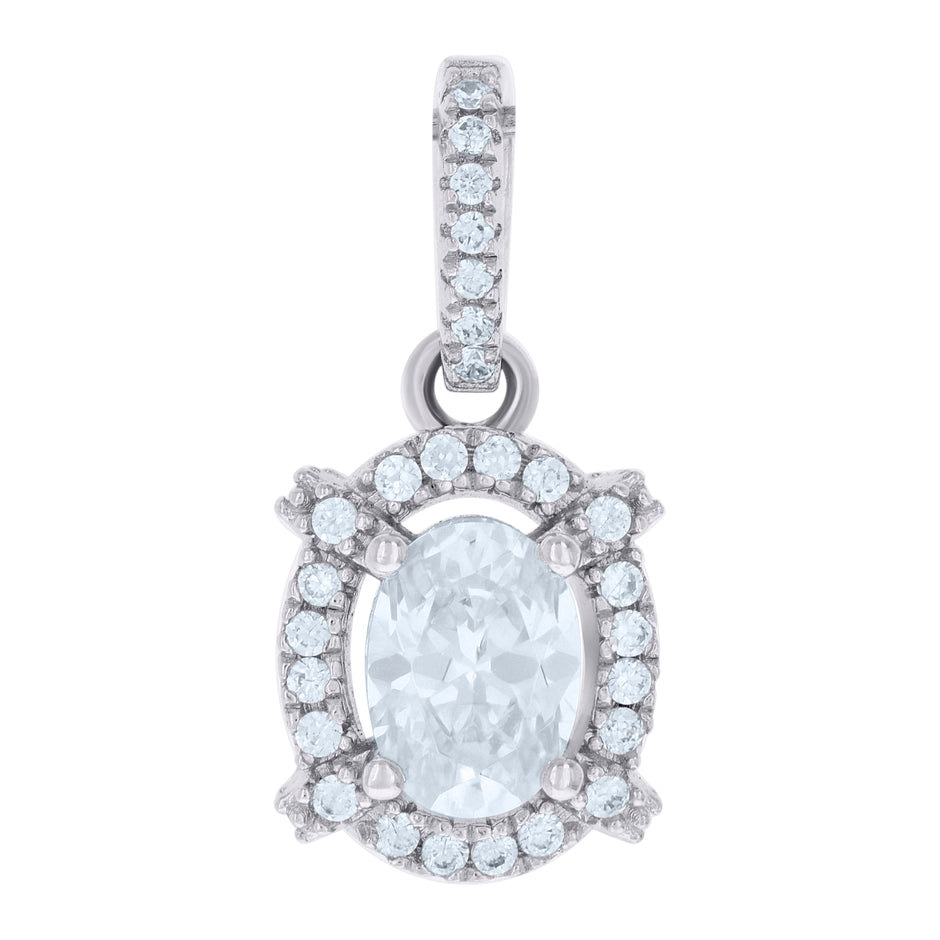 925 Sterling Silver Women Oval Round Cubic-Zirconia Fashion Charm Pendant 