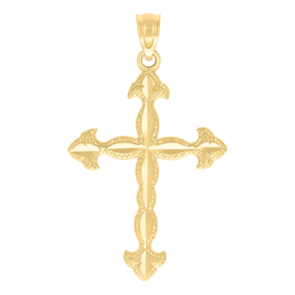 10kt Yellow Gold Diamond-Cut Unisex Cross Religious Charm Pendant