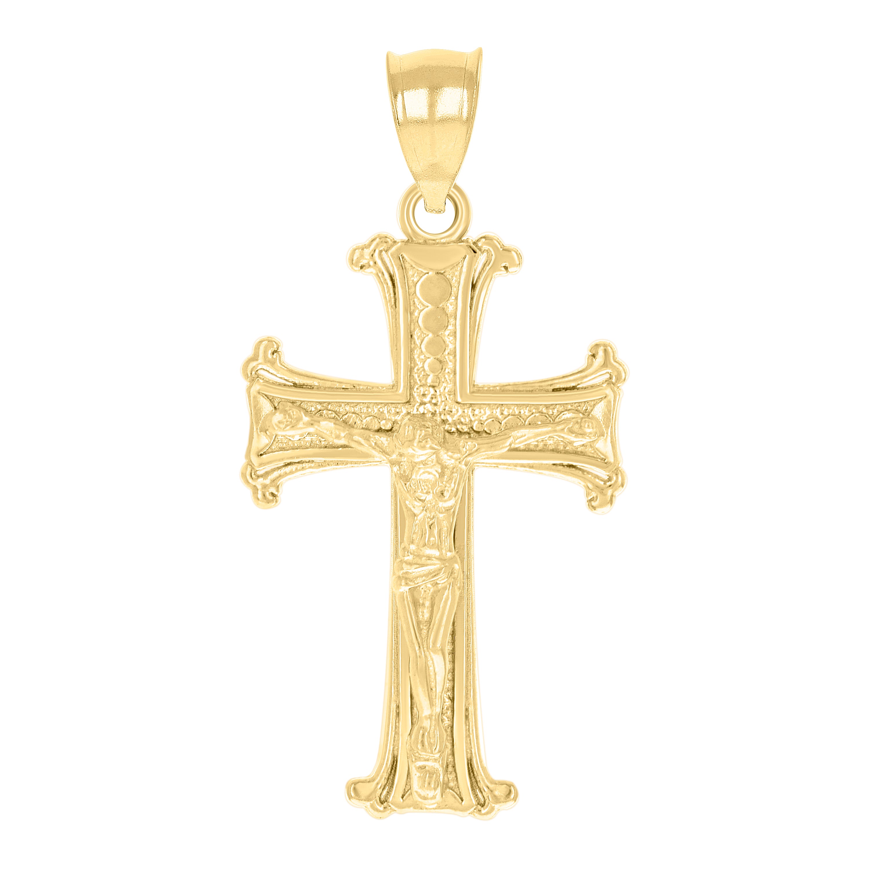 10kt Yellow Gold Textured Unisex Cross Crucifix Religious Charm Pendant