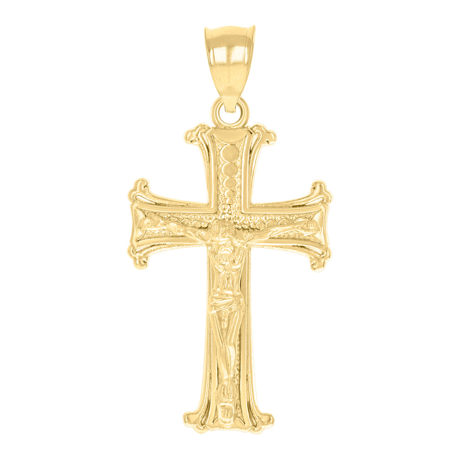 10kt Yellow Gold Textured Unisex Cross Crucifix Religious Charm Pendant