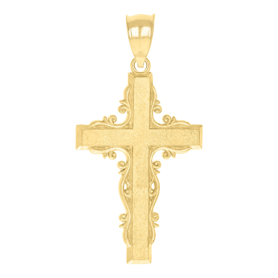 10kt Yellow Gold Diamond-Cut Unisex Cross Religious Charm Pendant