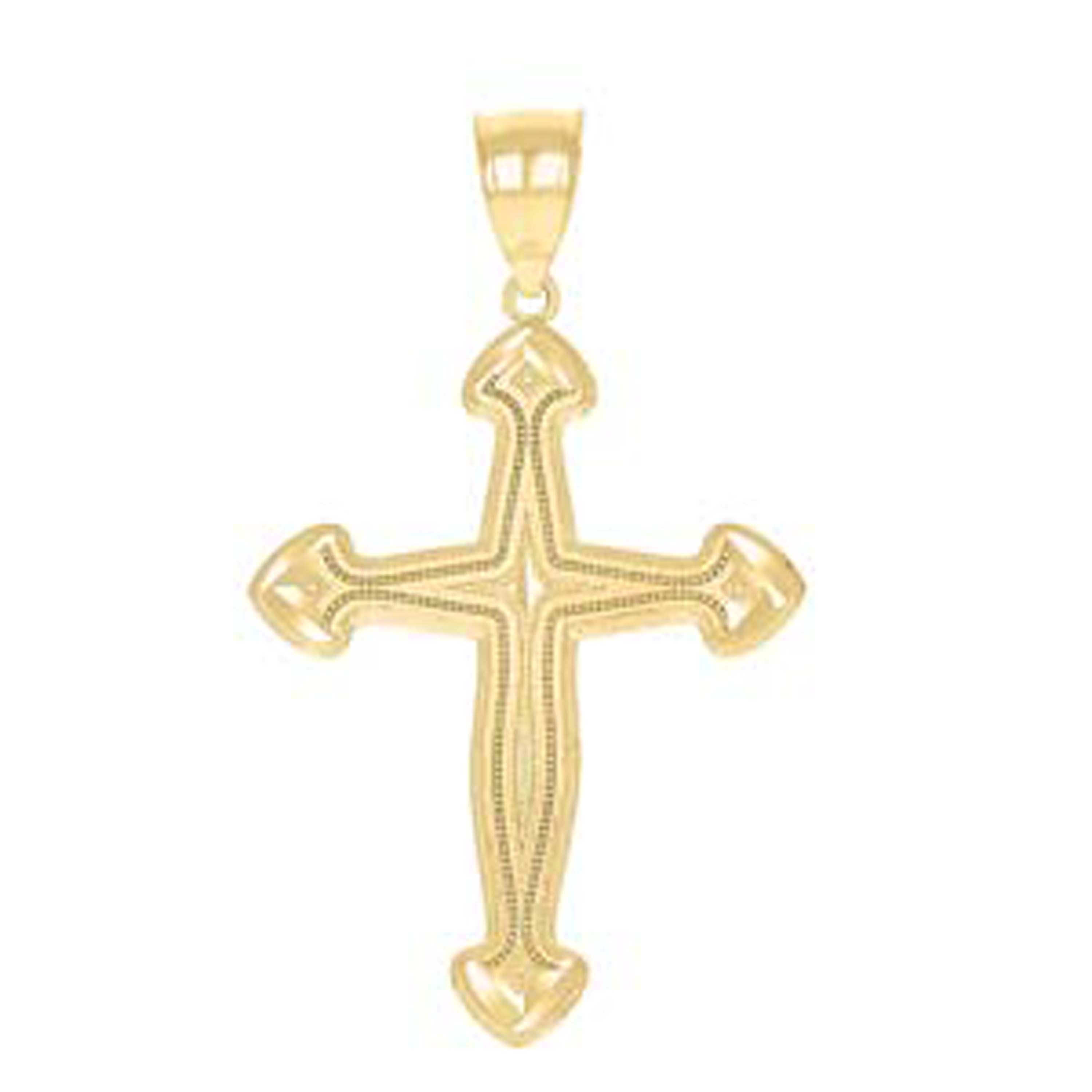 10kt Yellow Gold Unisex Textured Cross Religious Charm Pendant