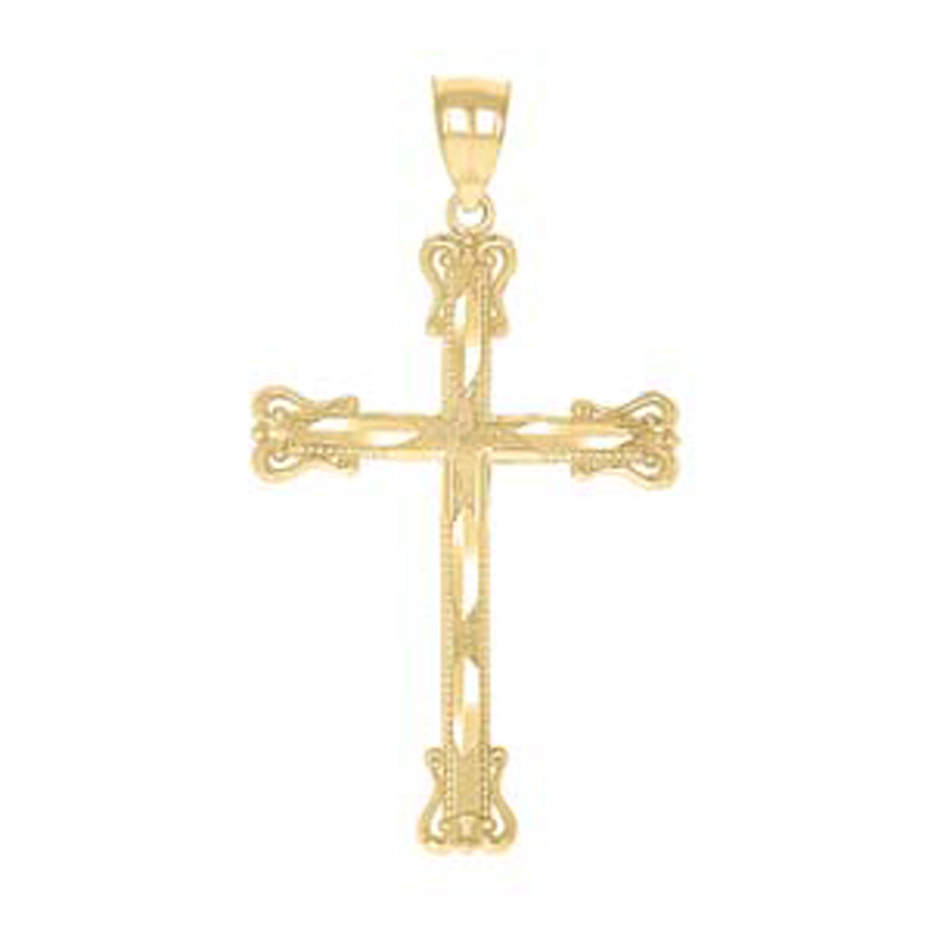 10kt Yellow Gold Diamond-Cut Unisex Cross Religious Charm Pendant