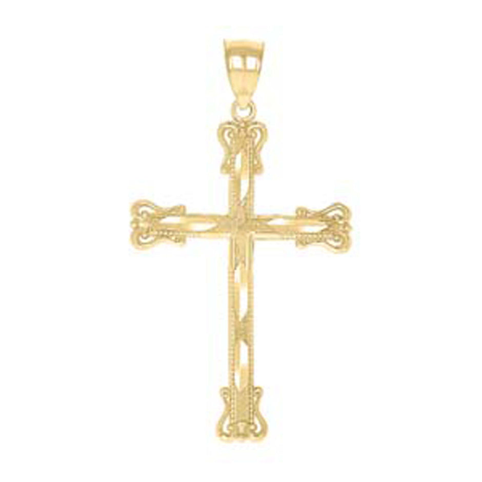 10kt Yellow Gold Diamond-Cut Unisex Cross Religious Charm Pendant