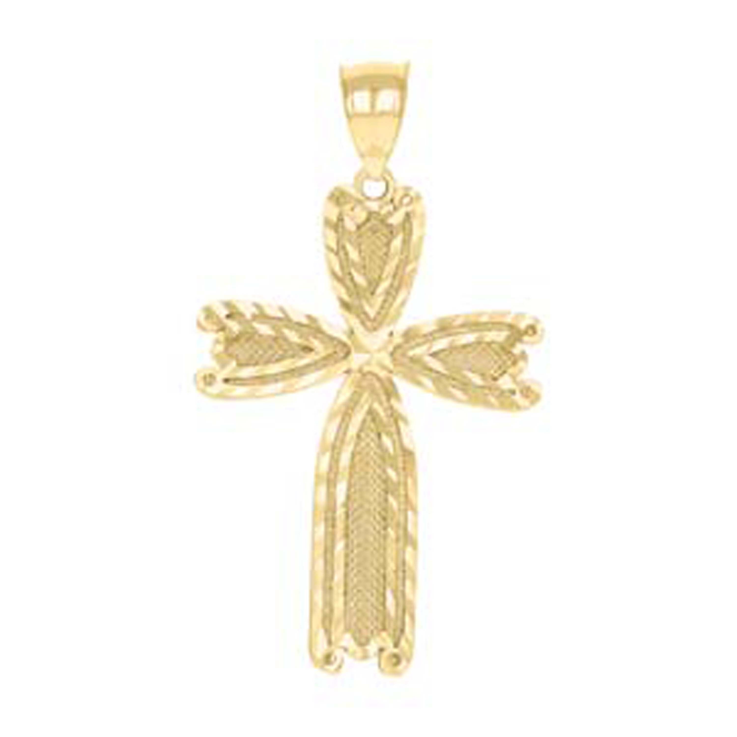10kt Yellow Gold Diamond-Cut Unisex Cross Religious Charm Pendant