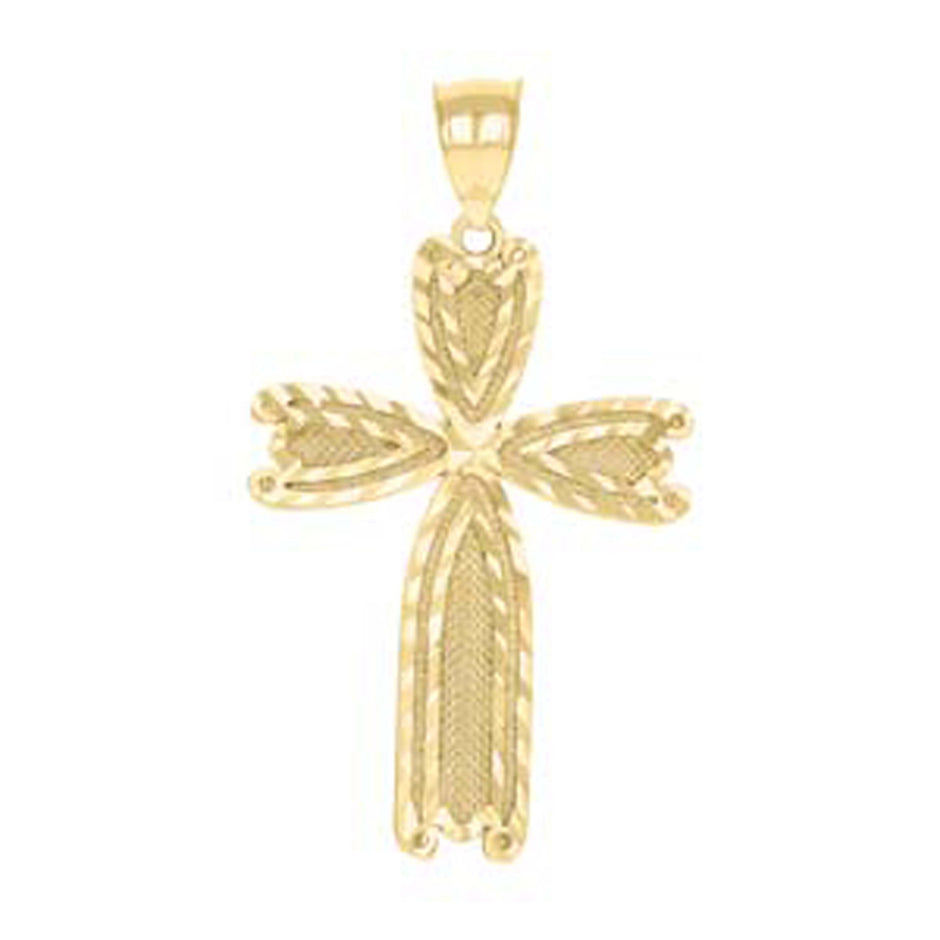10kt Yellow Gold Diamond-Cut Unisex Cross Religious Charm Pendant
