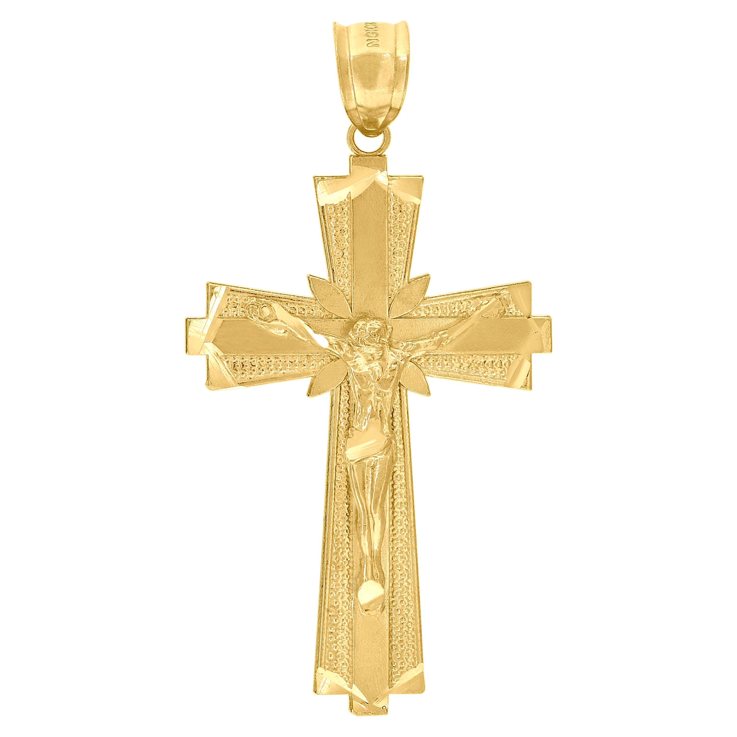 10kt Yellow Gold Diamond-Cut Unisex Cross Crucifix Religious Charm Pendant