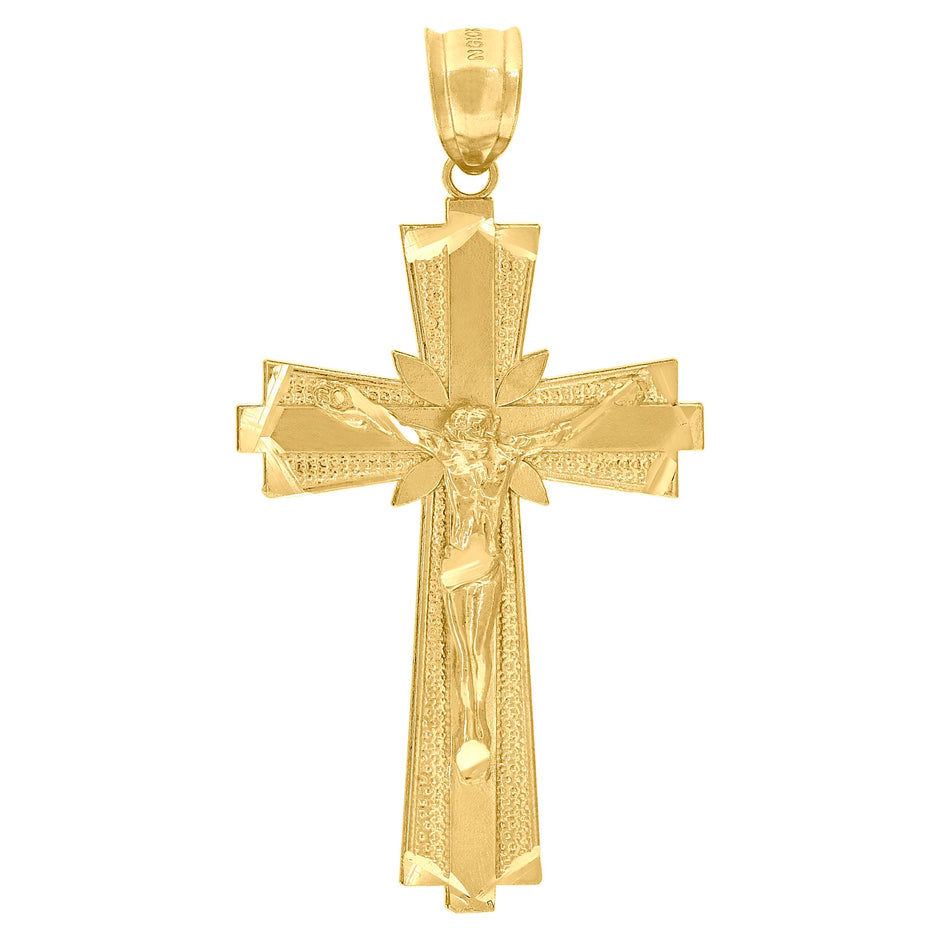 10kt Yellow Gold Diamond-Cut Unisex Cross Crucifix Religious Charm Pendant