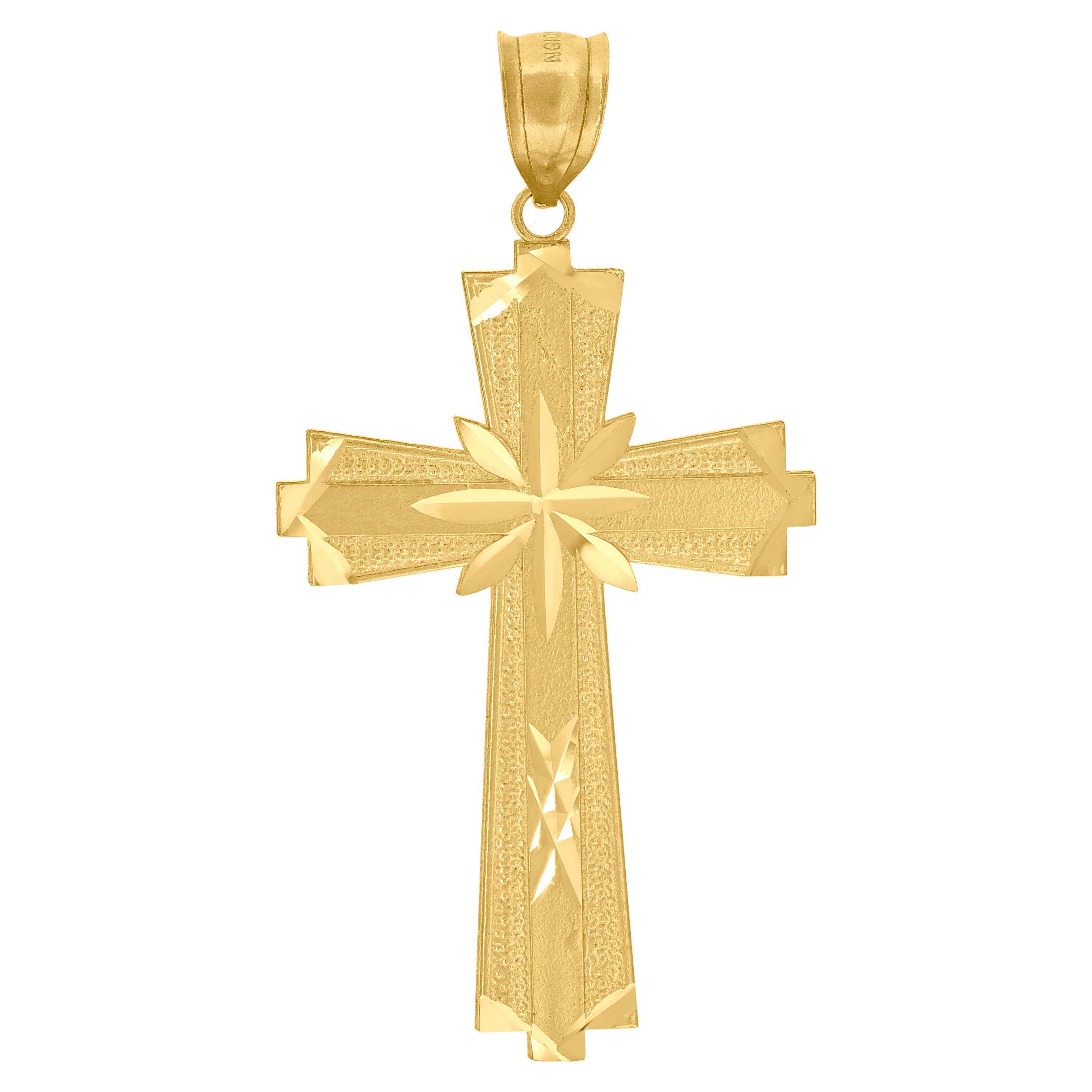 10kt Yellow Gold Diamond-Cut Unisex Cross Religious Charm Pendant