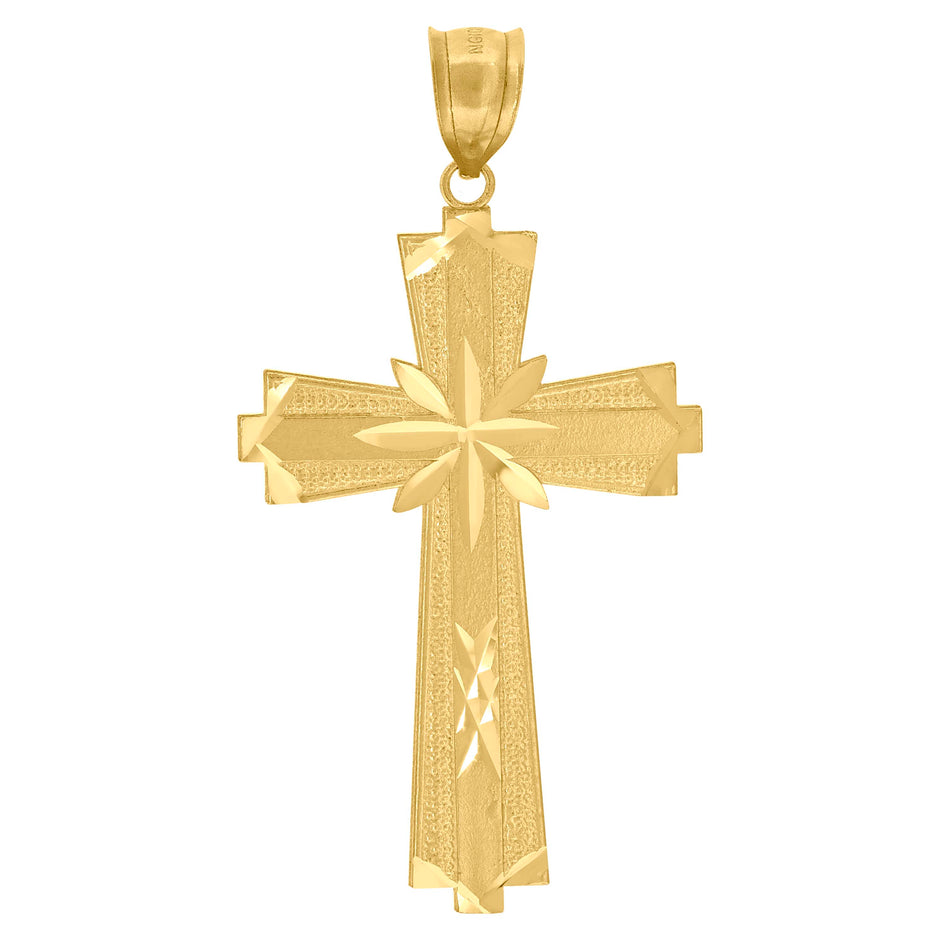 10kt Yellow Gold Diamond-Cut Unisex Cross Religious Charm Pendant