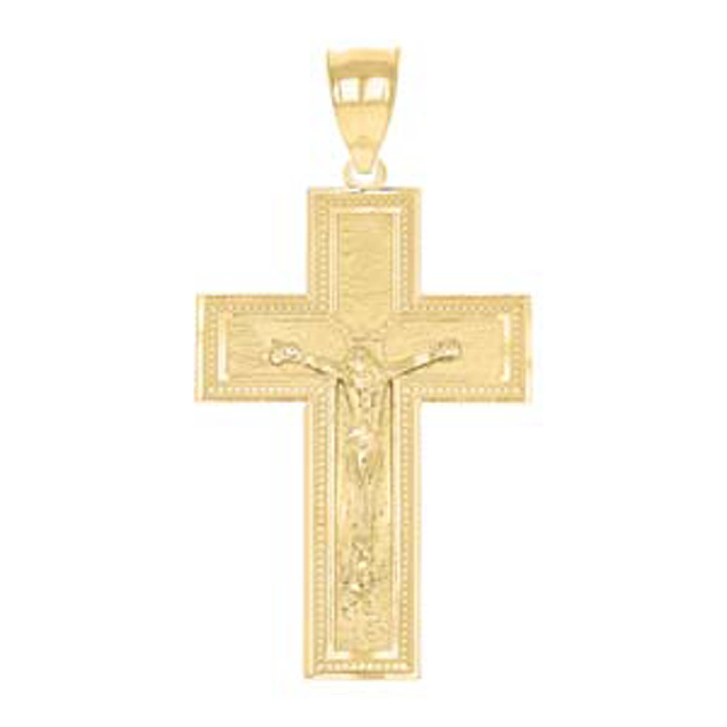 10kt Yellow Gold Diamond-Cut Unisex Cross Crucifix Religious Charm Pendant
