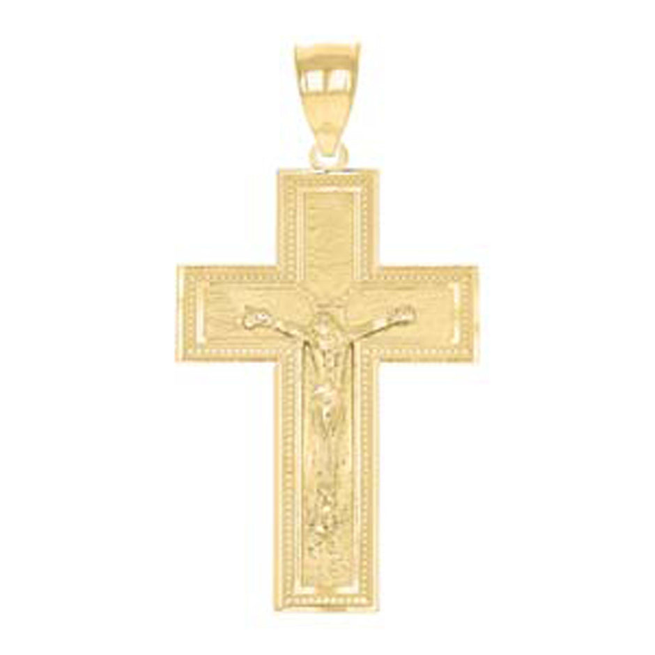 10kt Yellow Gold Diamond-Cut Unisex Cross Crucifix Religious Charm Pendant