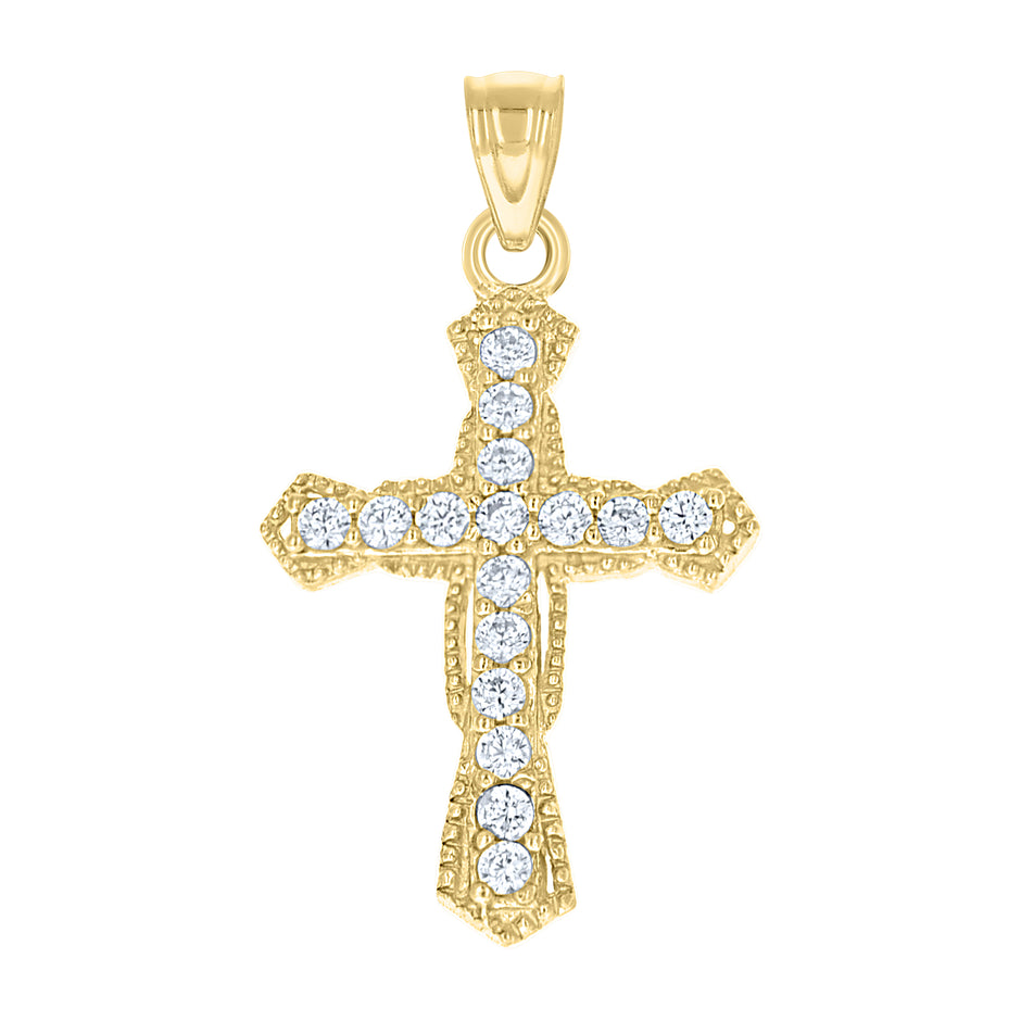 10kt Two-Tone Gold Cubic-Zirconia Unisex Cross Religious Charm Pendant