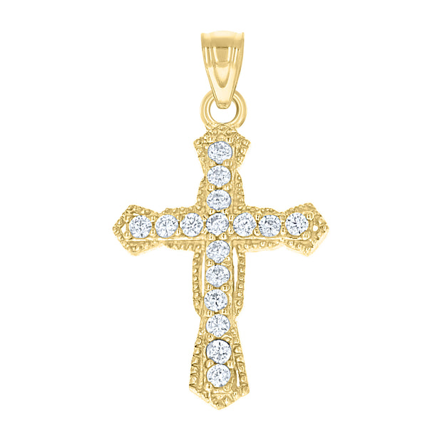 10kt Two-Tone Gold Cubic-Zirconia Unisex Cross Religious Charm Pendant