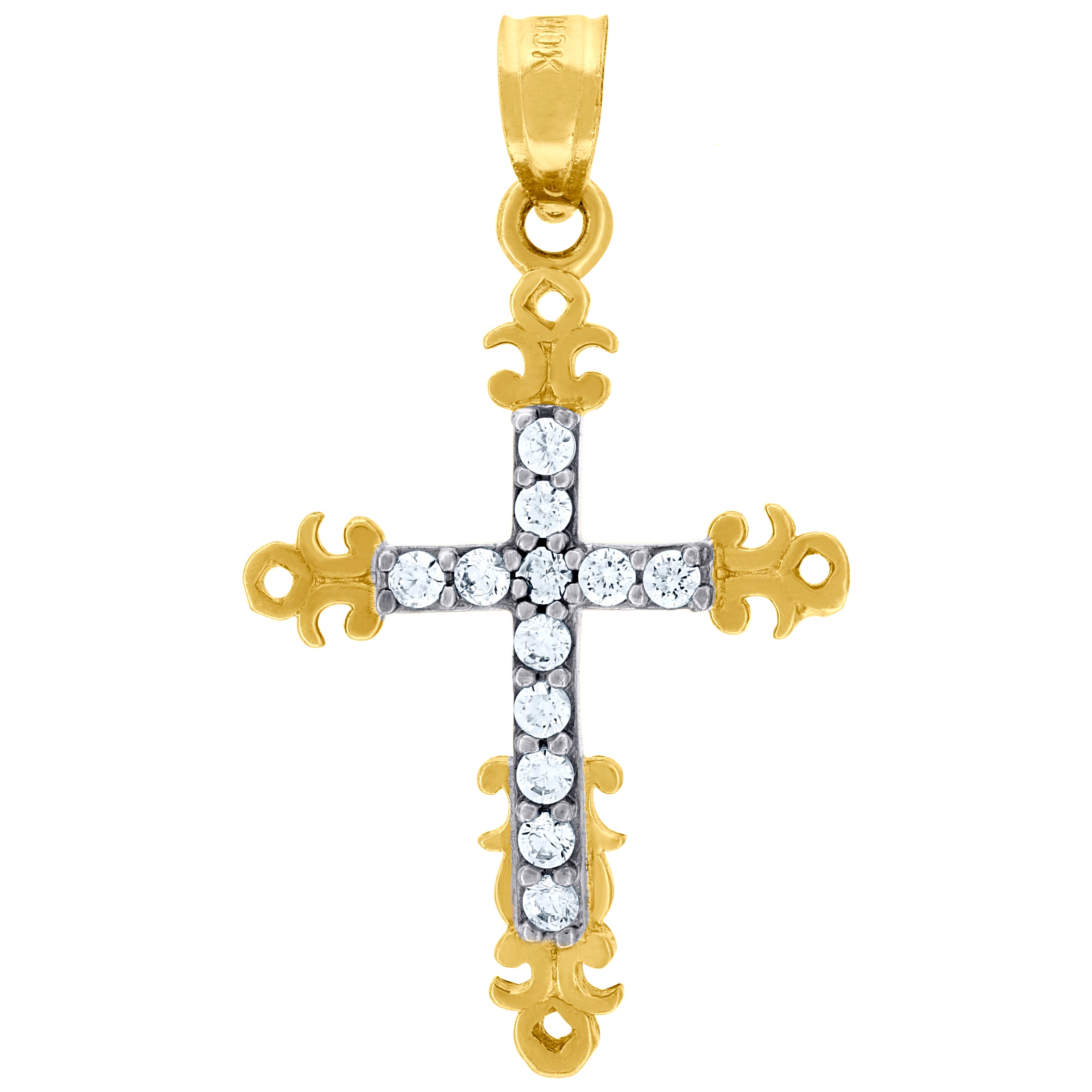 10kt Two-Tone Gold Cubic-Zirconia Unisex Cross Religious Charm Pendant