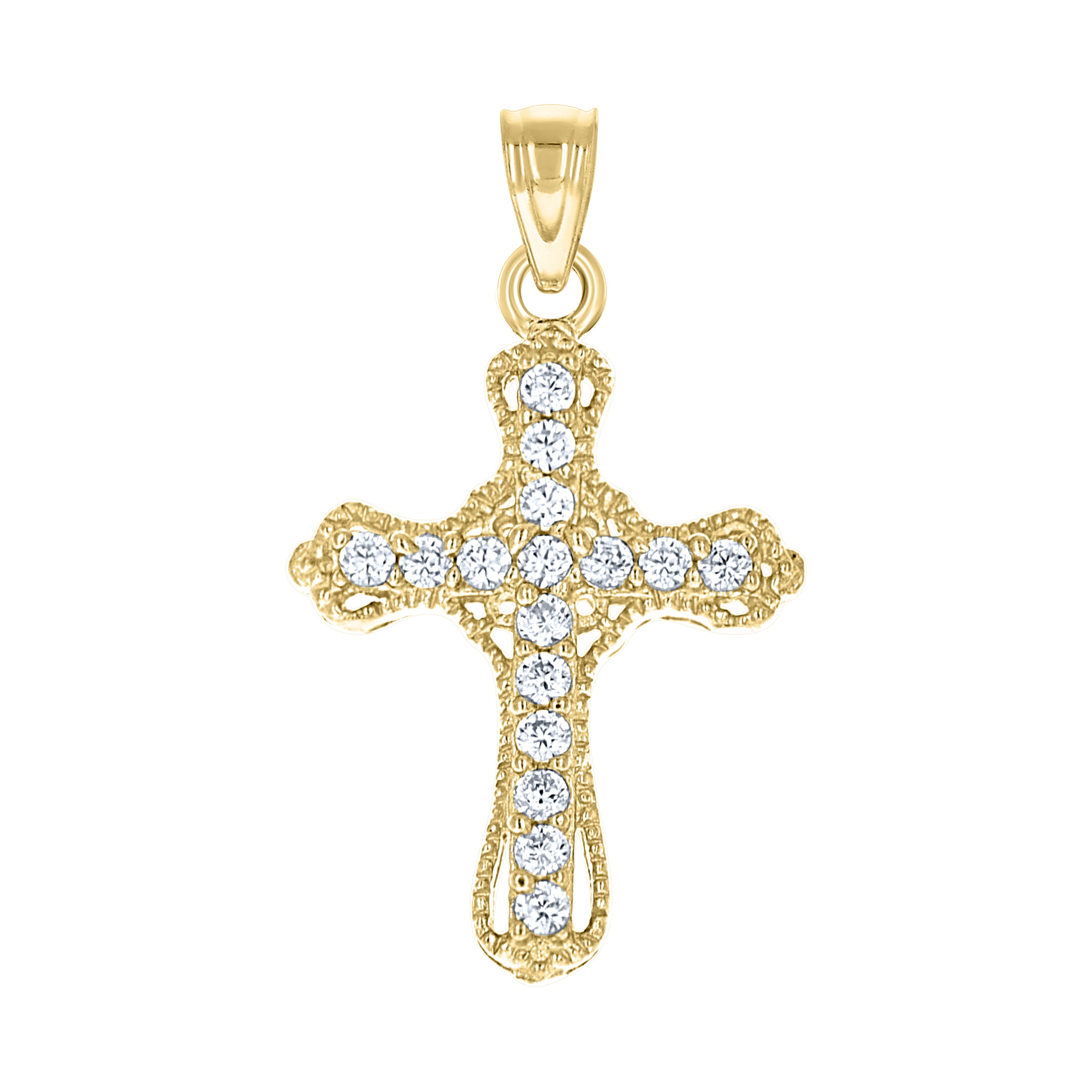 10kt Yellow Gold Unisex Cubic Zirconia Cubic-Zirconia Cross Religious Charm Pendant