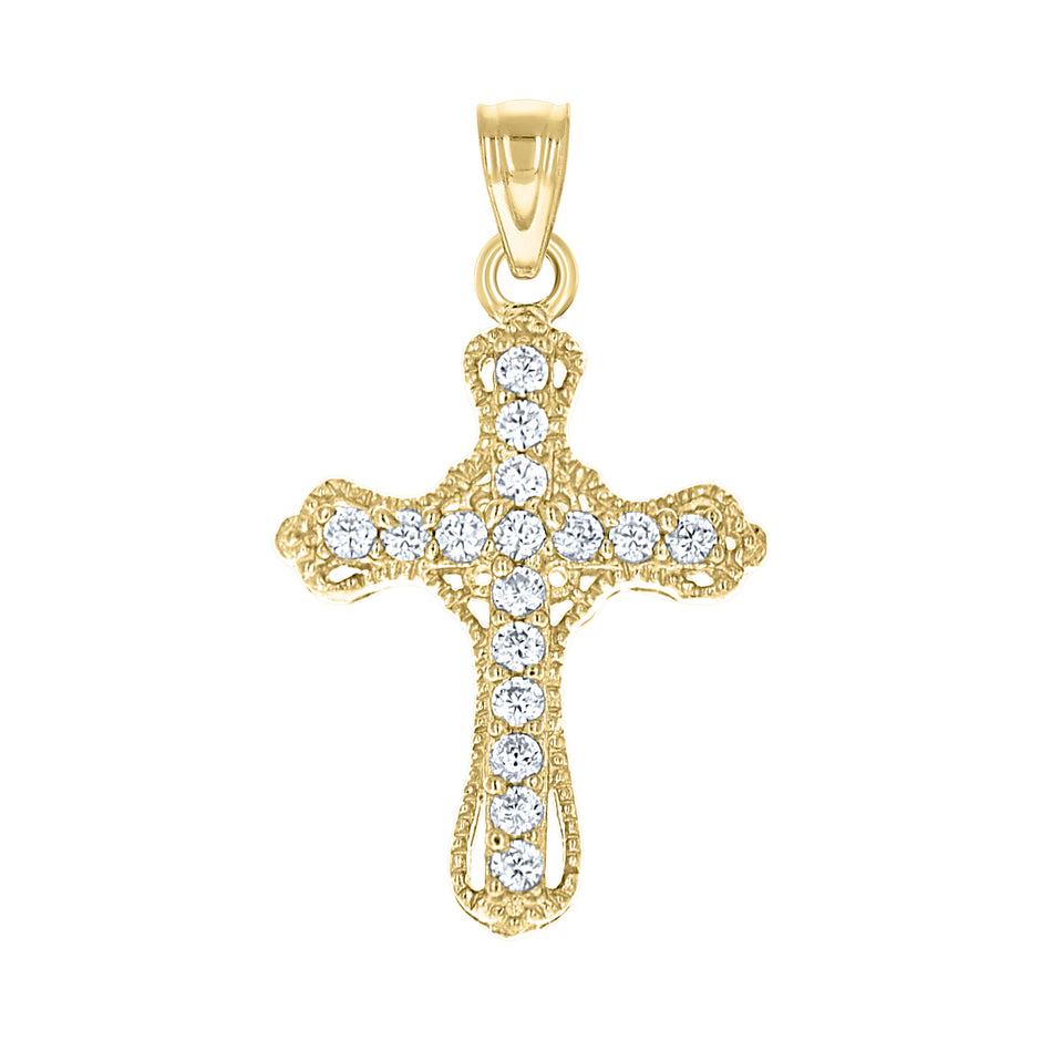 10kt Yellow Gold Unisex Cubic Zirconia Cubic-Zirconia Cross Religious Charm Pendant