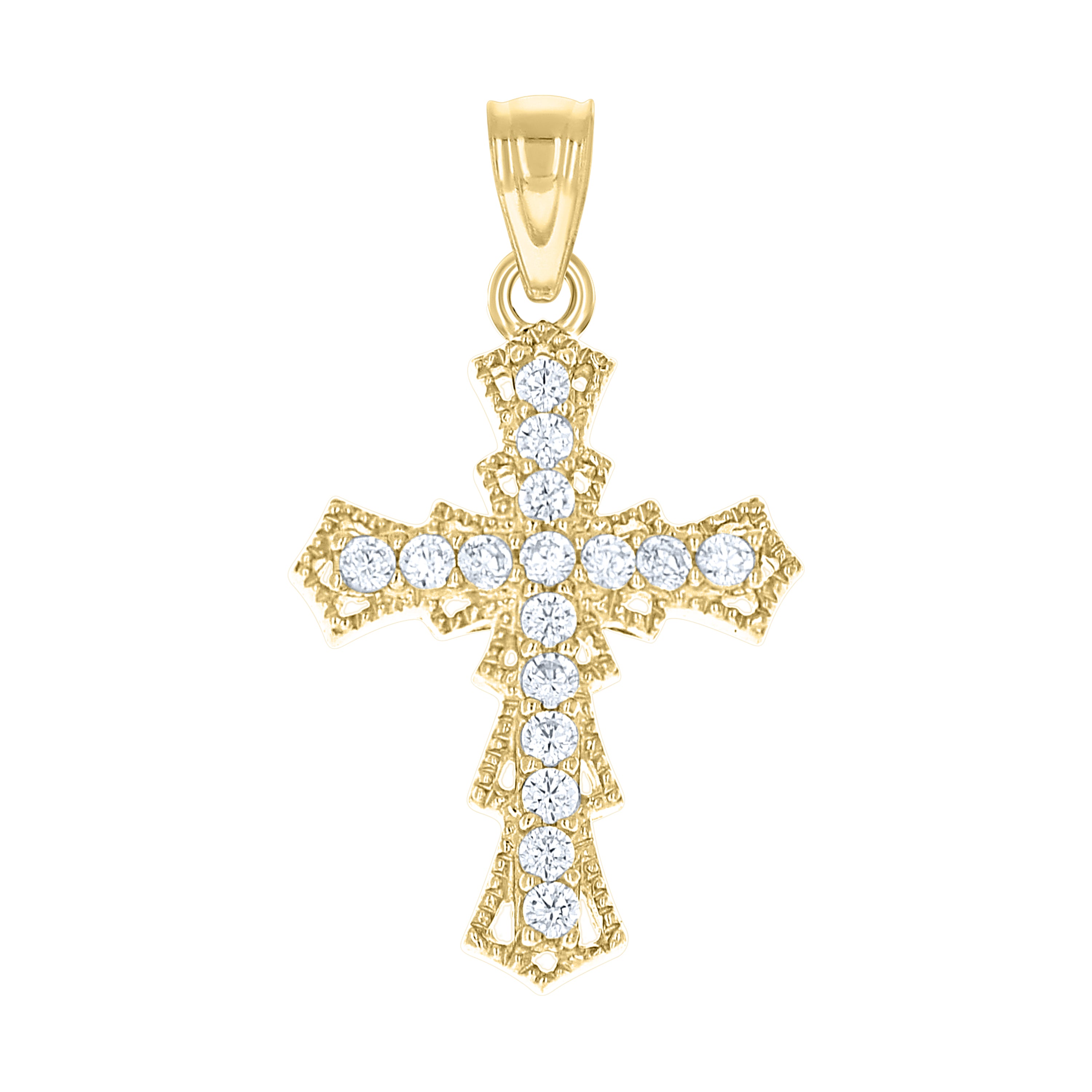 10kt Yellow Gold Cubic-Zirconia Unisex Cross Religious Charm Pendant