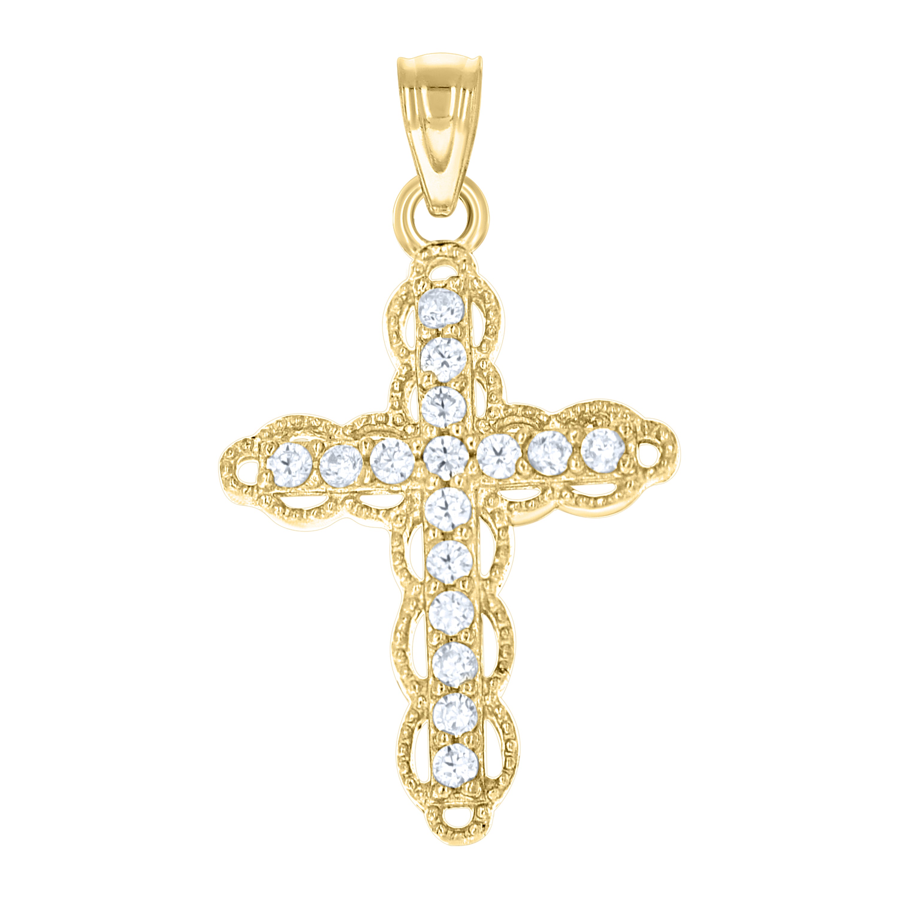 10kt Two-Tone Gold Cubic-Zirconia Unisex Cross Religious Charm Pendant