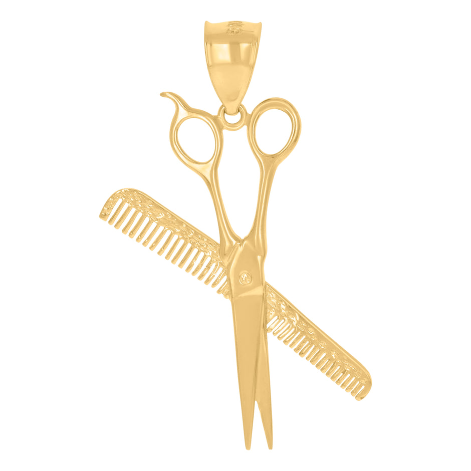 10kt Yellow Gold Unisex Scissors Comb Tools Charm Pendant