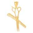 10kt Yellow Gold Unisex Scissors Comb Tools Charm Pendant