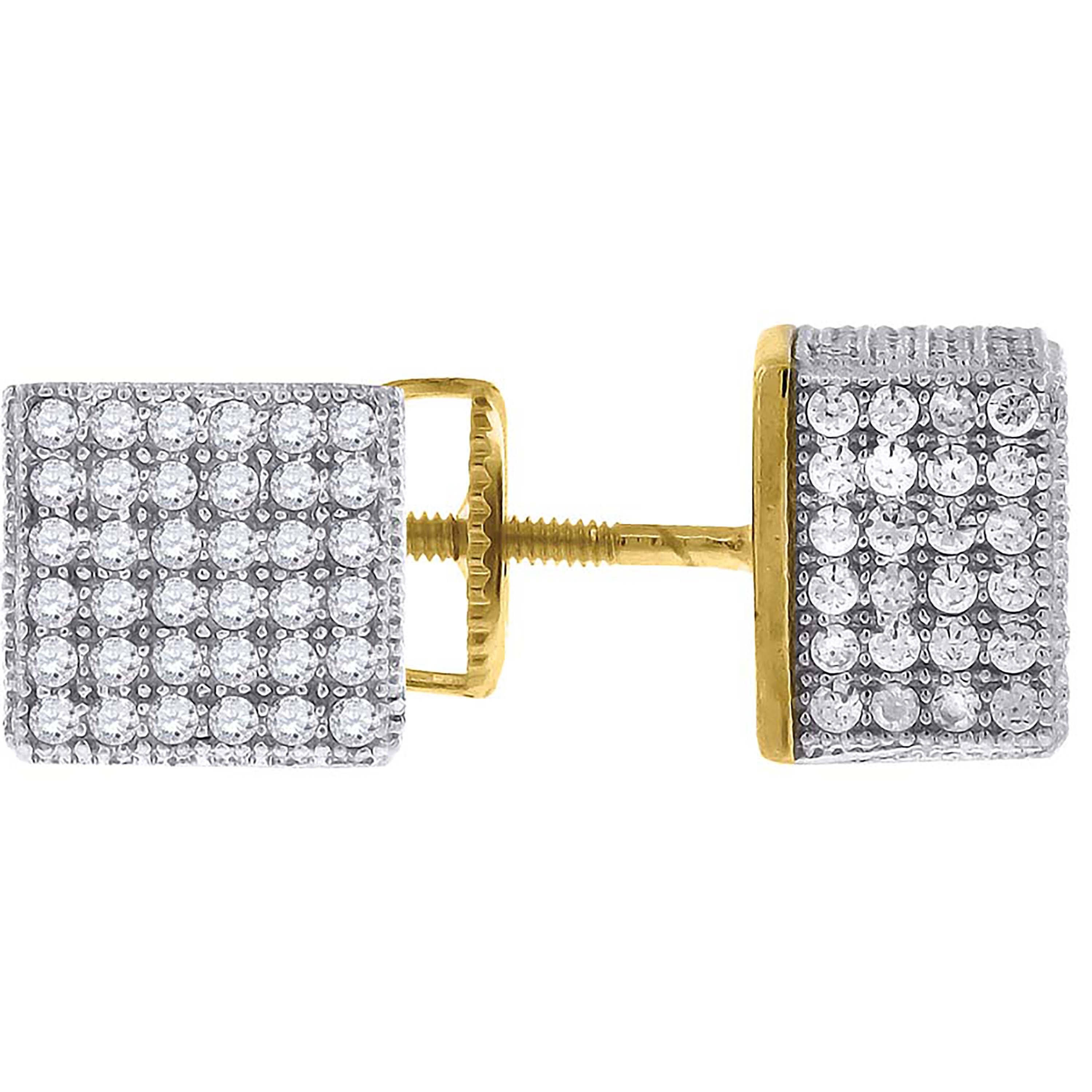 925 Sterling Silver Yellow-Tone Womens Cubic Zirconia Square Stud Earrings