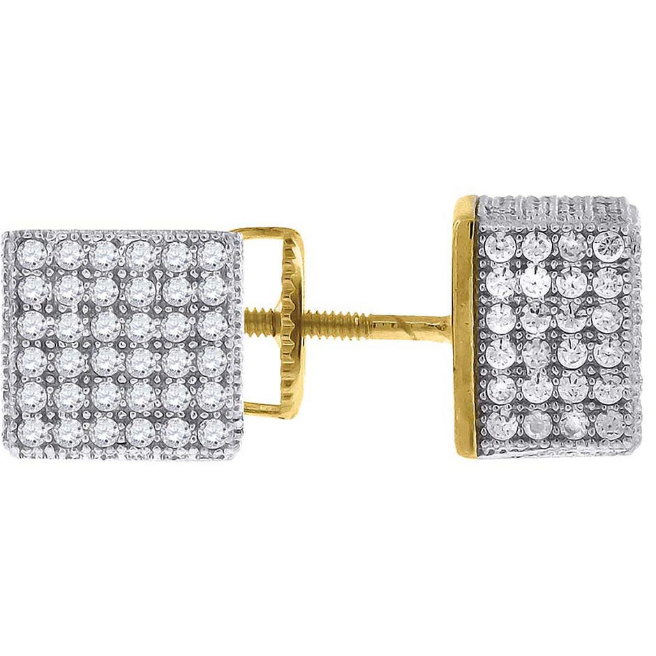 925 Sterling Silver Yellow-Tone Womens Cubic Zirconia Square Stud Earrings