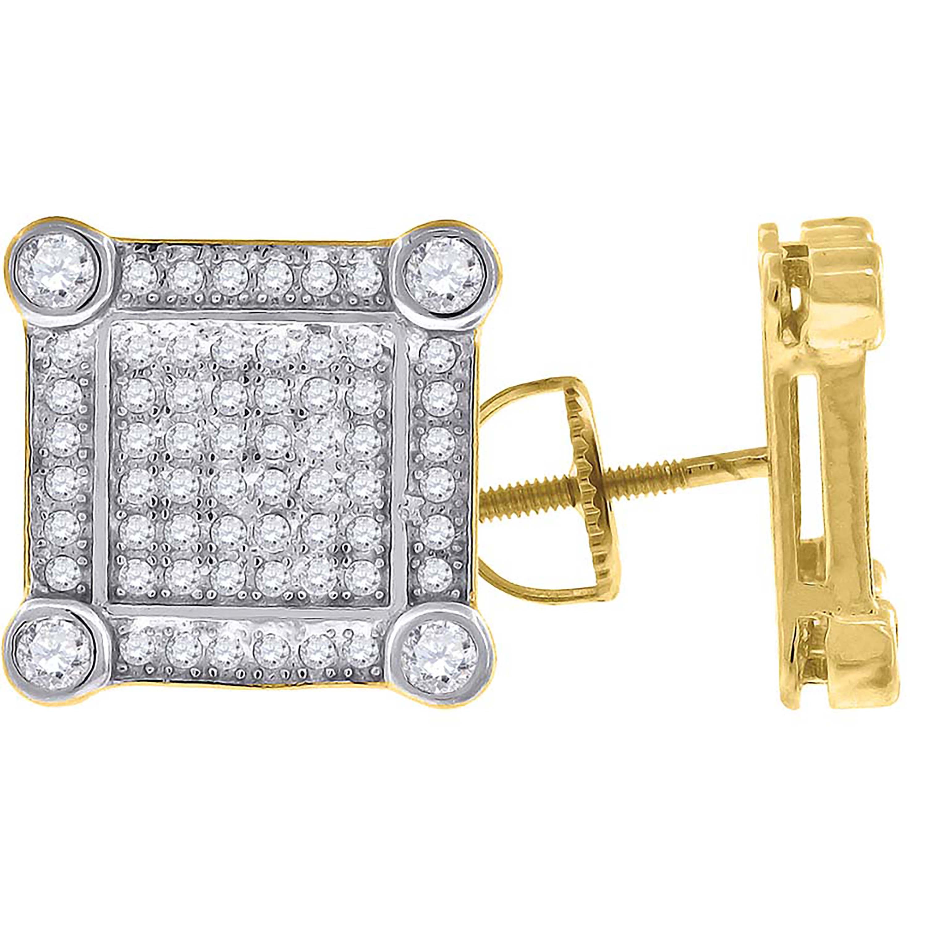 925 Sterling Silver Yellow-Tone Womens Cubic Zirconia Square Stud Earrings