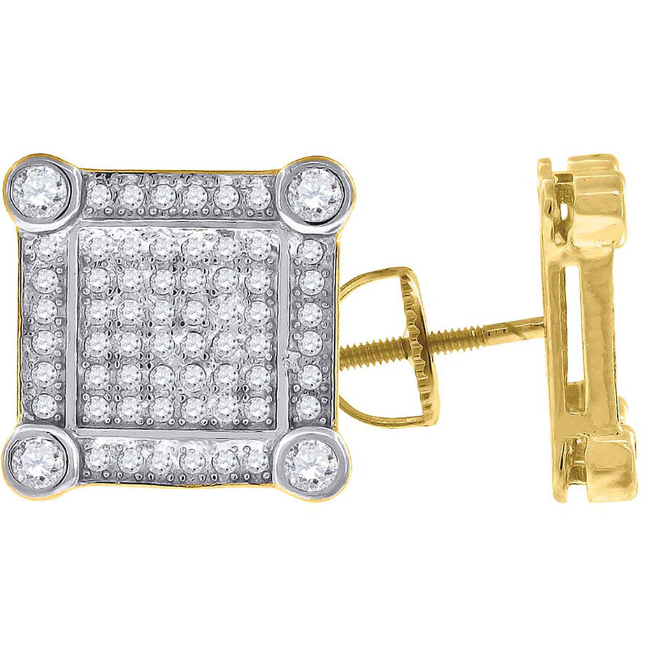 925 Sterling Silver Yellow-Tone Womens Cubic Zirconia Square Stud Earrings
