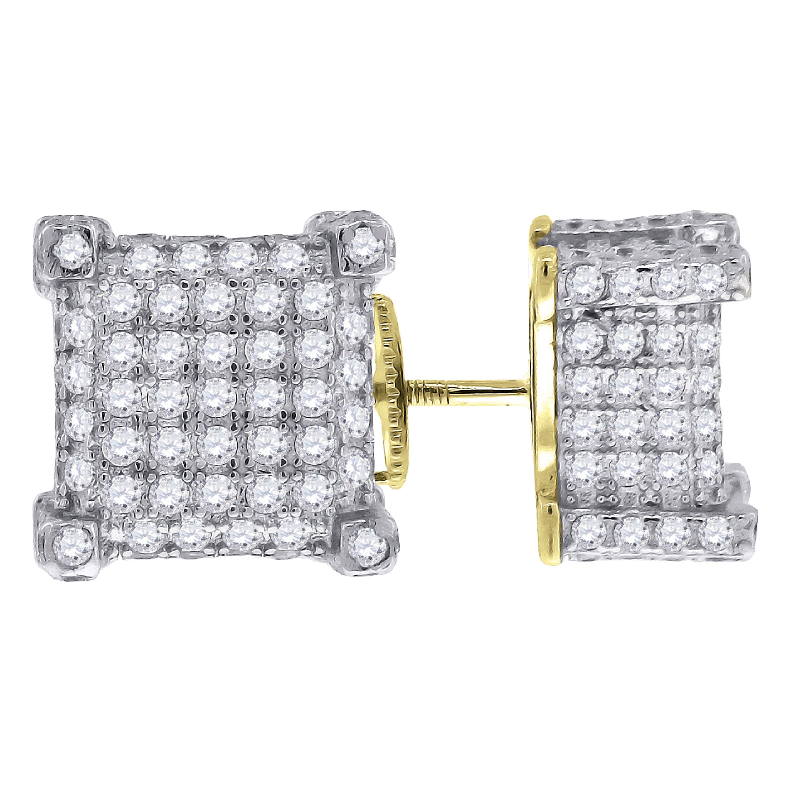 925 Sterling Silver Yellow-Tone Womens Cubic Zirconia Square Stud Earrings