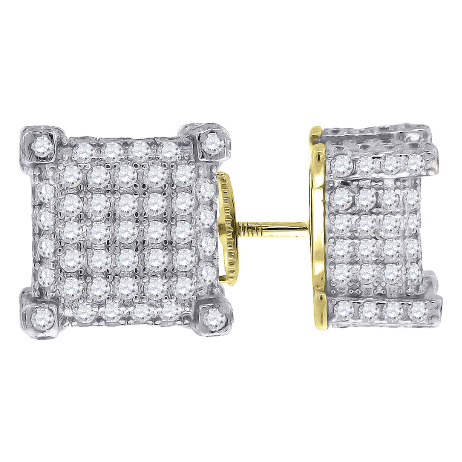 925 Sterling Silver Yellow-Tone Womens Cubic Zirconia Square Stud Earrings