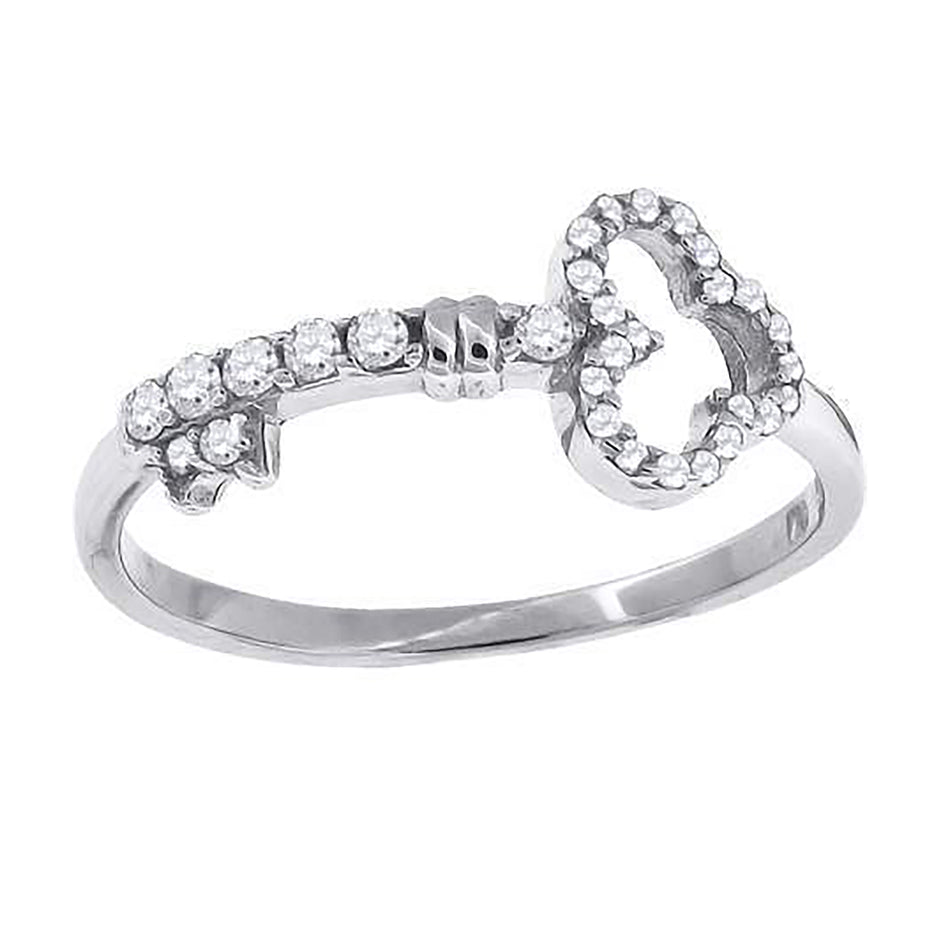 925 Sterling Silver Womens Cubic Zirconia Key Ring Size 6