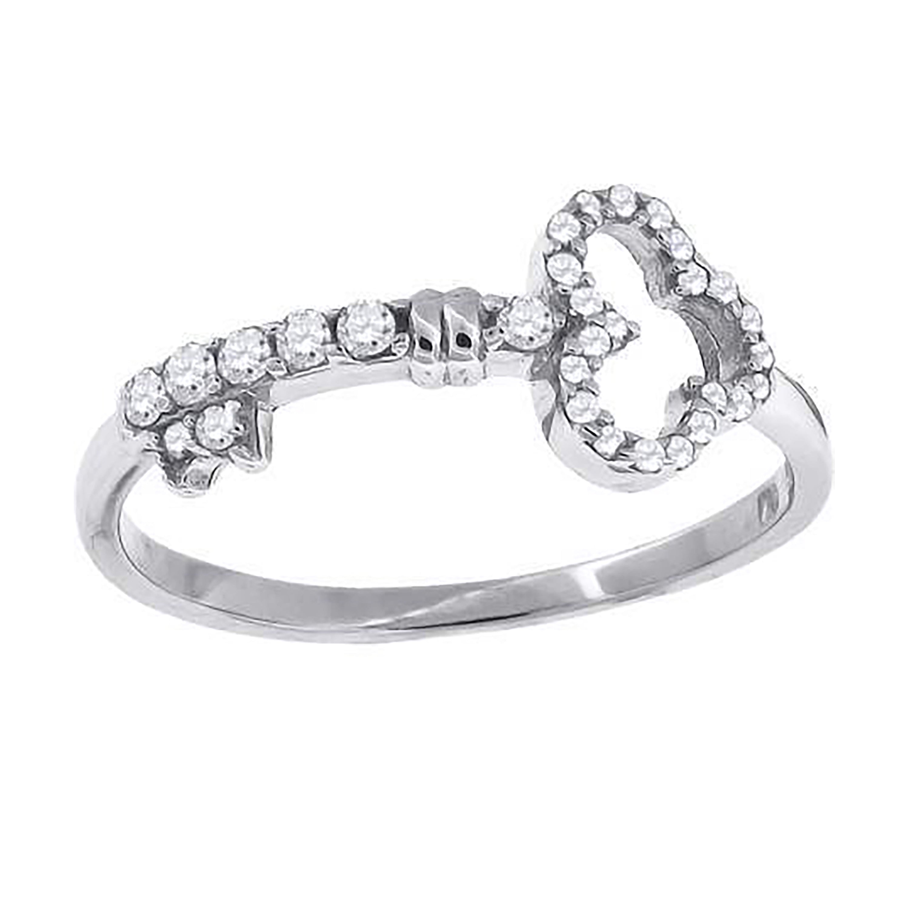 925 Sterling Silver Womens Cubic Zirconia Key Ring Size 9 - SLV-49481