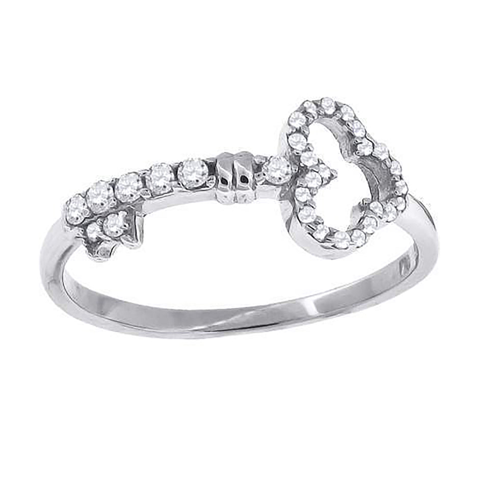 925 Sterling Silver Womens Cubic Zirconia Key Ring Size 9 - SLV-49481
