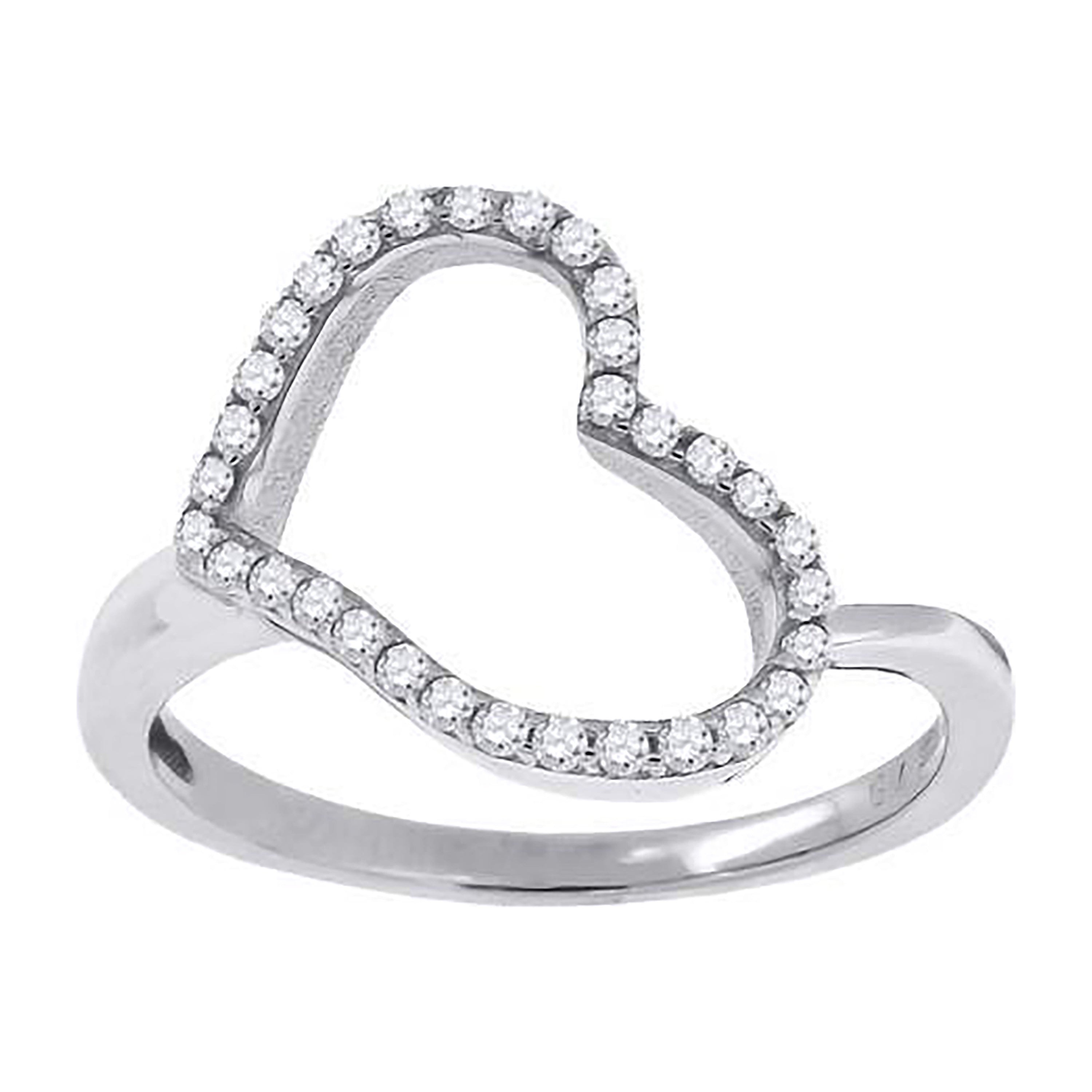 925 Sterling Silver Womens Cubic Zirconia Heart Ring Size 6