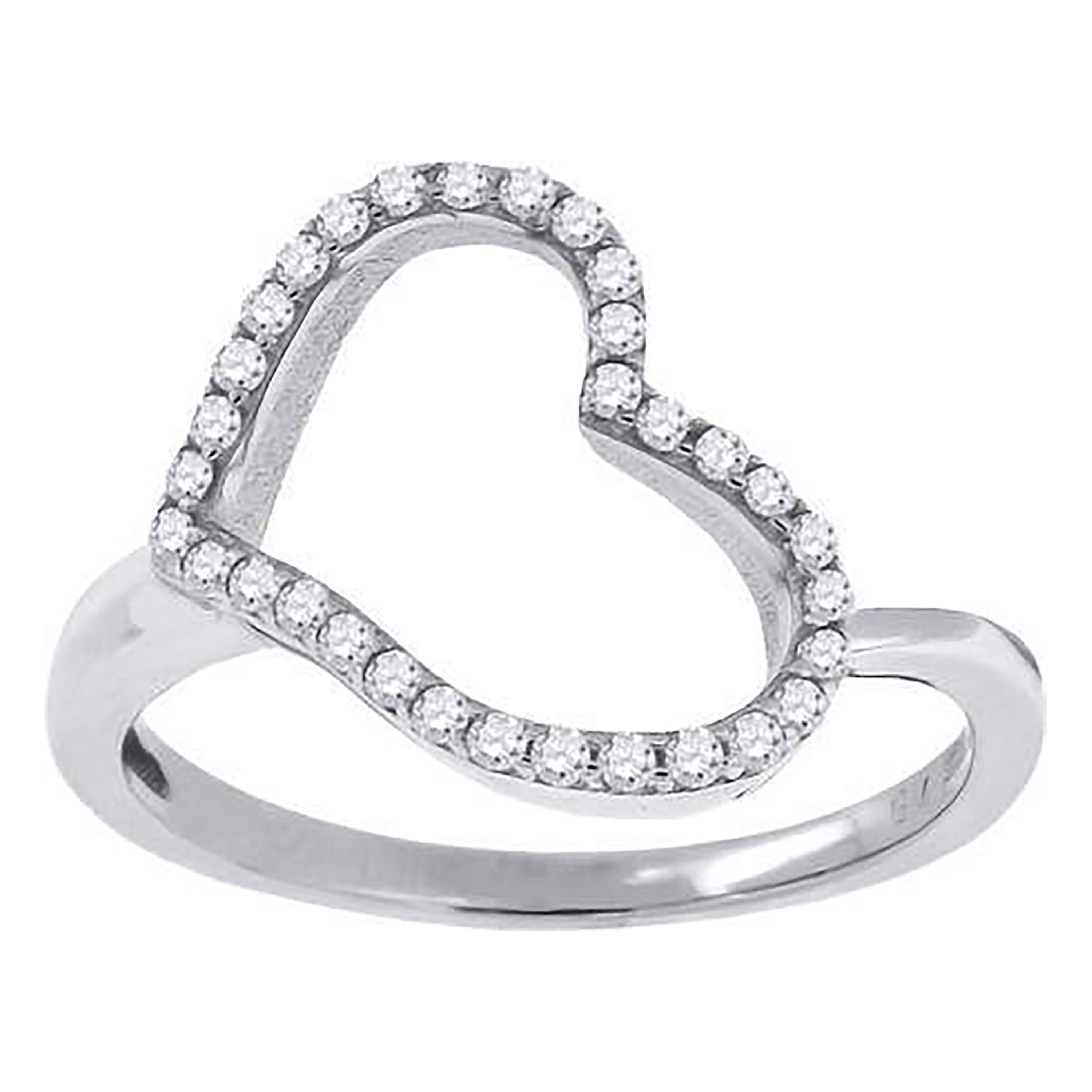 925 Sterling Silver Womens Cubic Zirconia Heart Ring Size 7 - SLV-49549