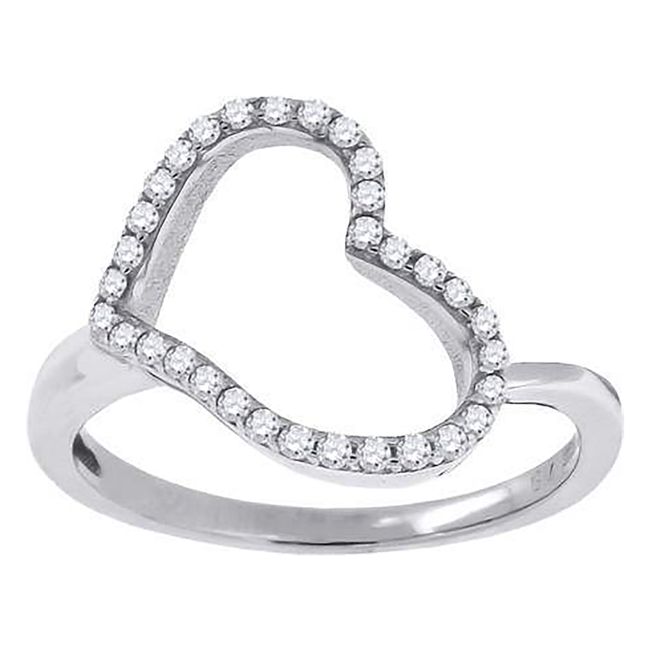 925 Sterling Silver Womens Cubic Zirconia Heart Ring Size 7 - SLV-49549