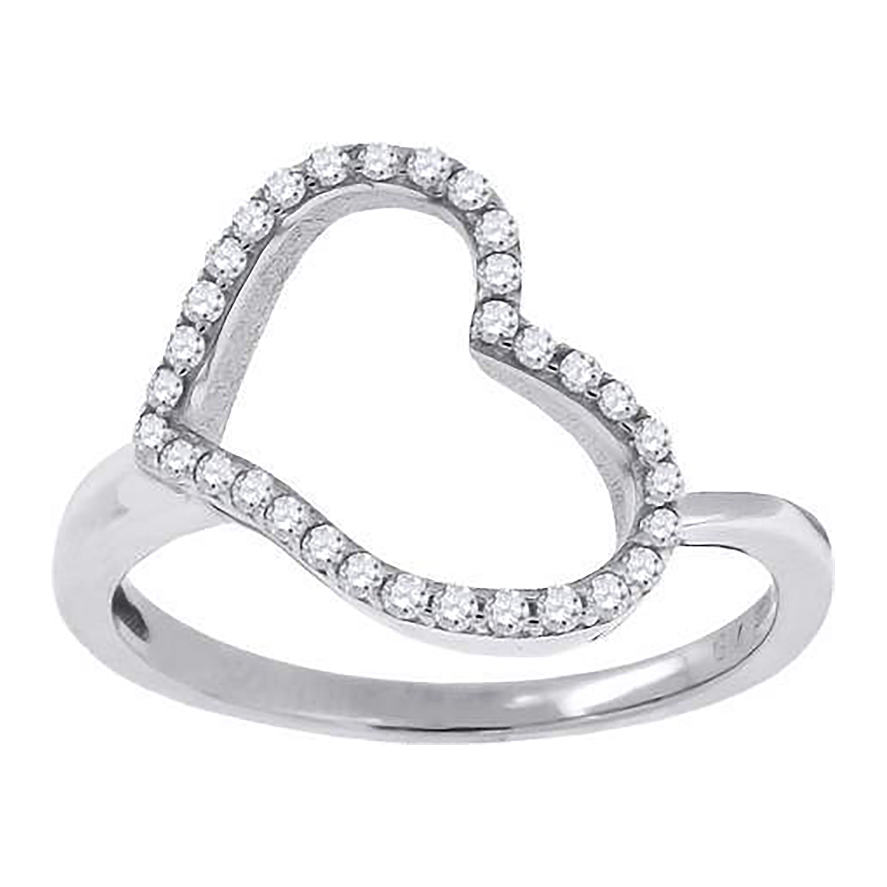 925 Sterling Silver Womens Cubic Zirconia Heart Ring Size 8 - SLV-49550