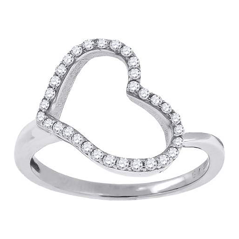 925 Sterling Silver Womens Cubic Zirconia Heart Ring Size 8 - SLV-49550