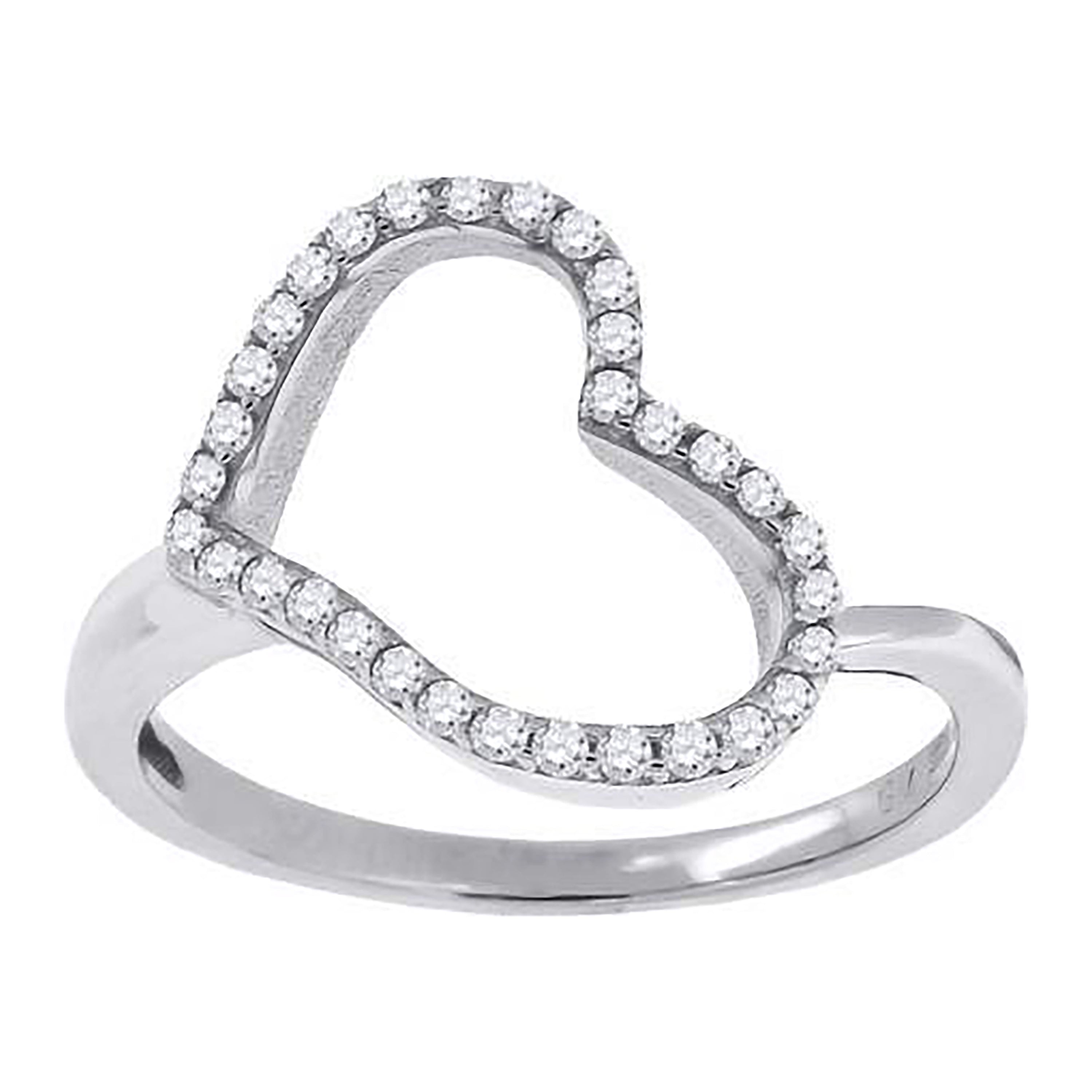 925 Sterling Silver Womens Cubic Zirconia Heart Ring Size 9 - SLV-49551