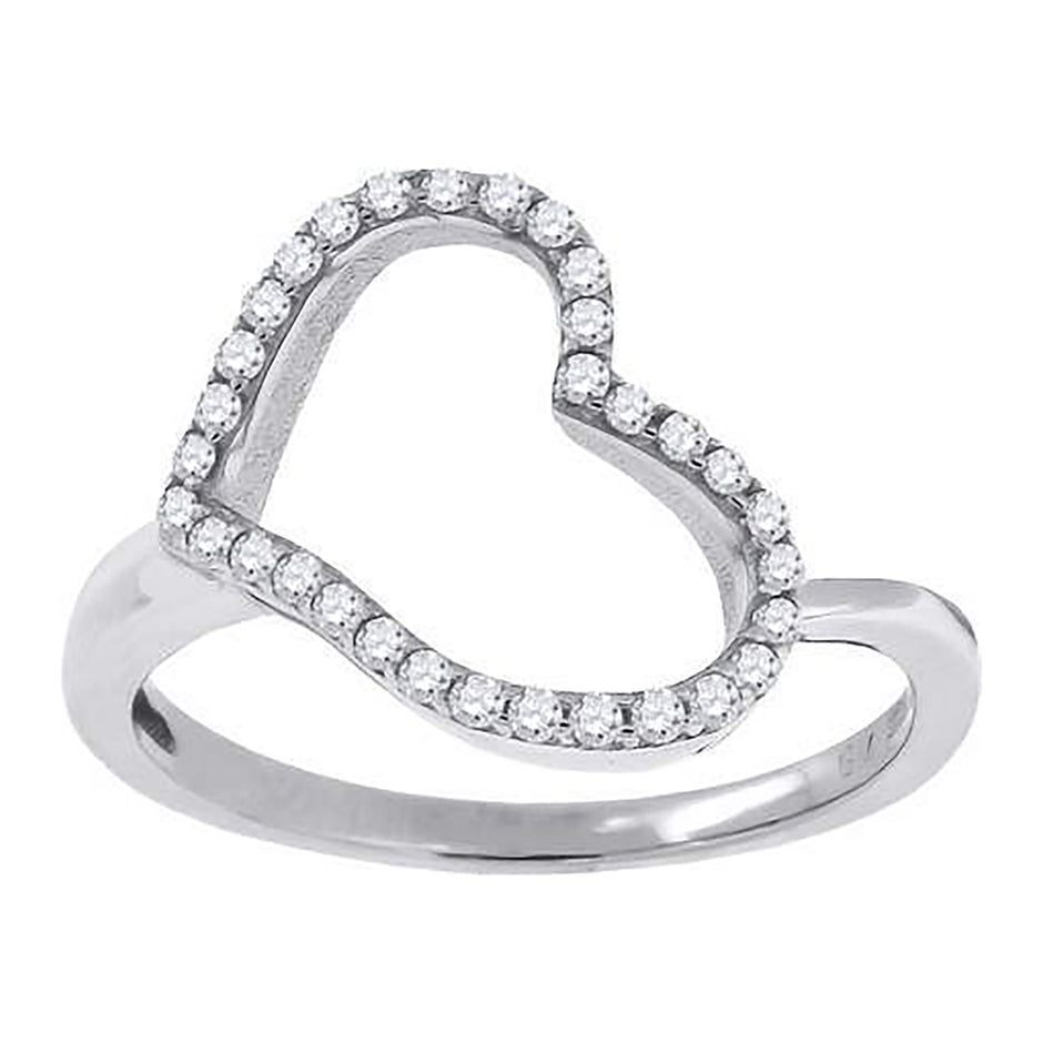 925 Sterling Silver Womens Cubic Zirconia Heart Ring Size 9 - SLV-49551