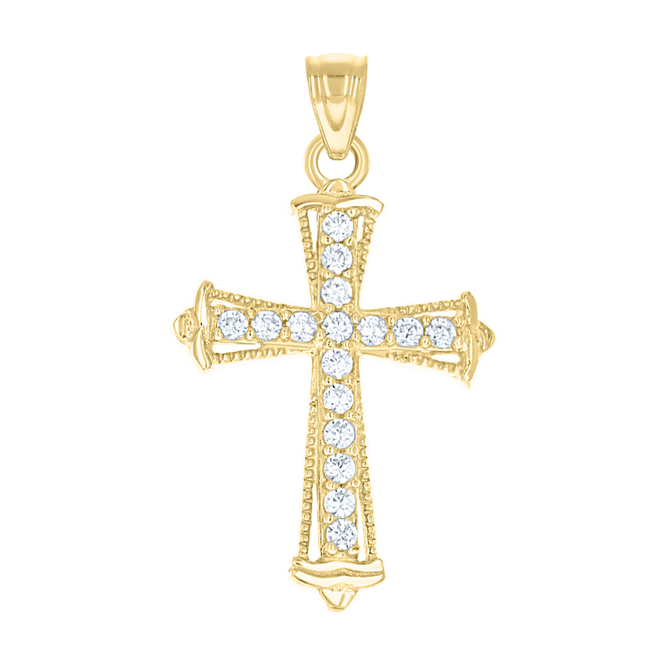 10kt Yellow Gold Unisex Cubic Zirconia Cubic-Zirconia Cross Religious Charm Pendant