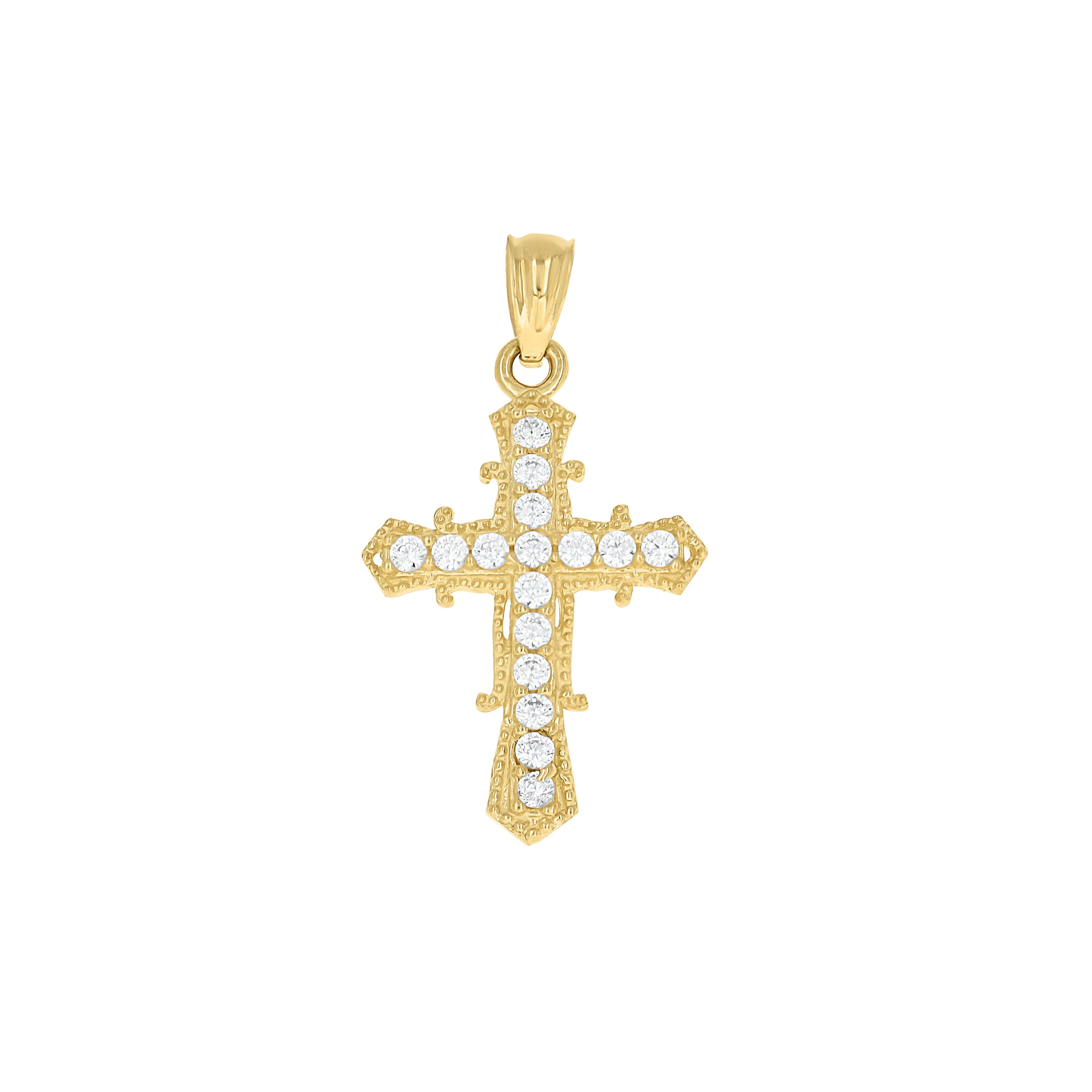 10kt Yellow Gold Unisex Cubic Zirconia Cubic-Zirconia Cross Religious Charm Pendant