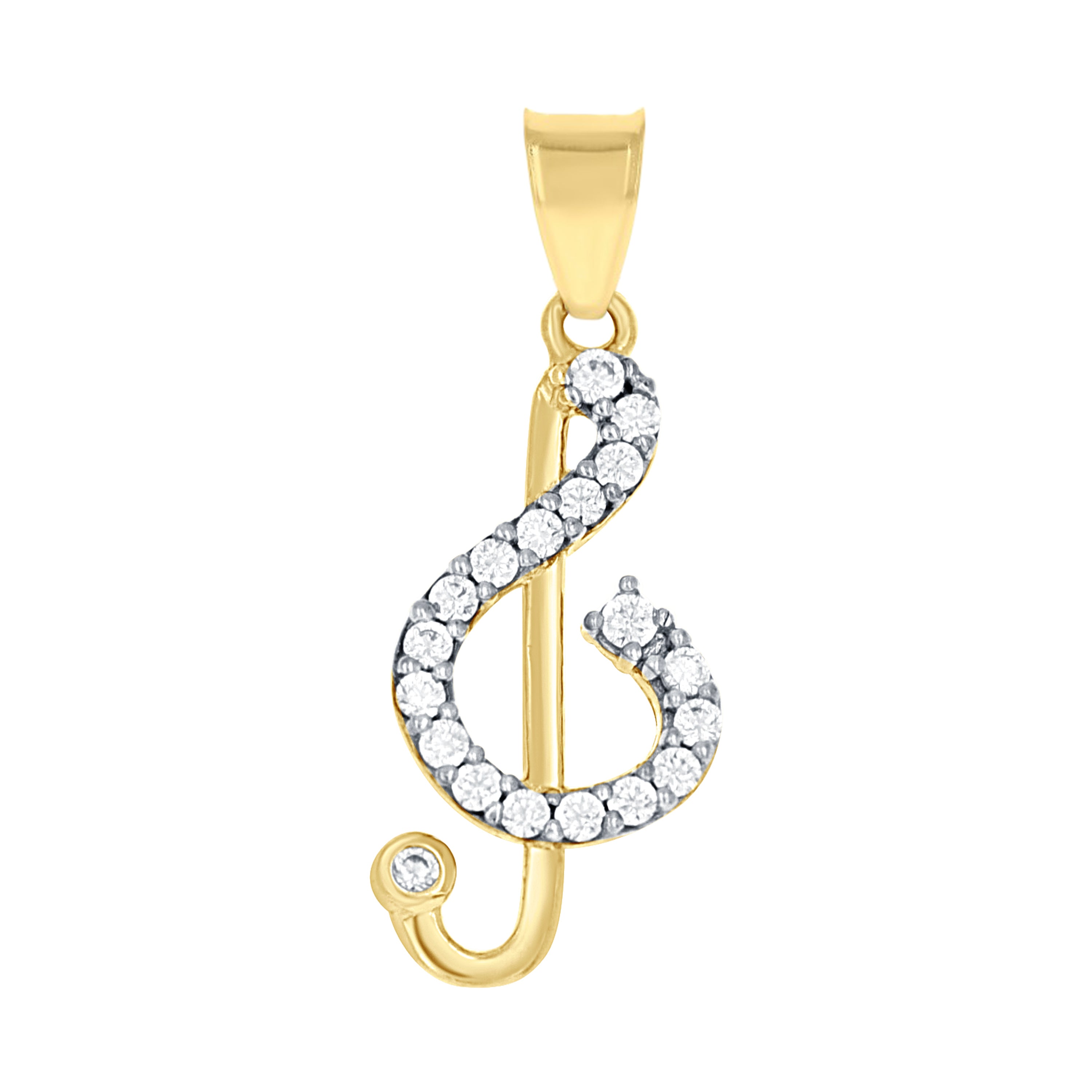 10kt Two-Tone Gold Unisex Cubic Zirconia Cubic-Zirconia Treble Clef Musical Knot Charm Pendant