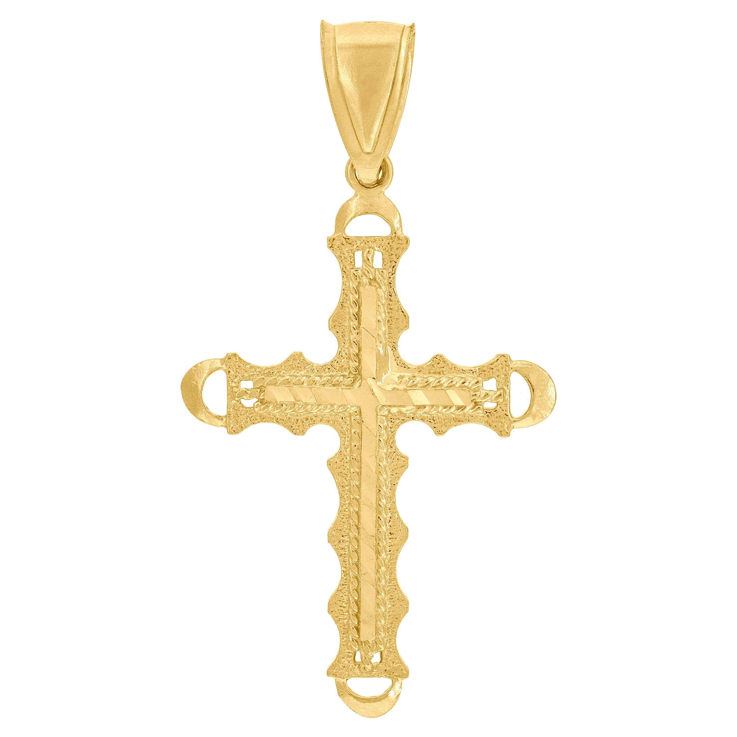 10kt Yellow Gold Unisex Diamond-Cut Cross Religious Charm Pendant